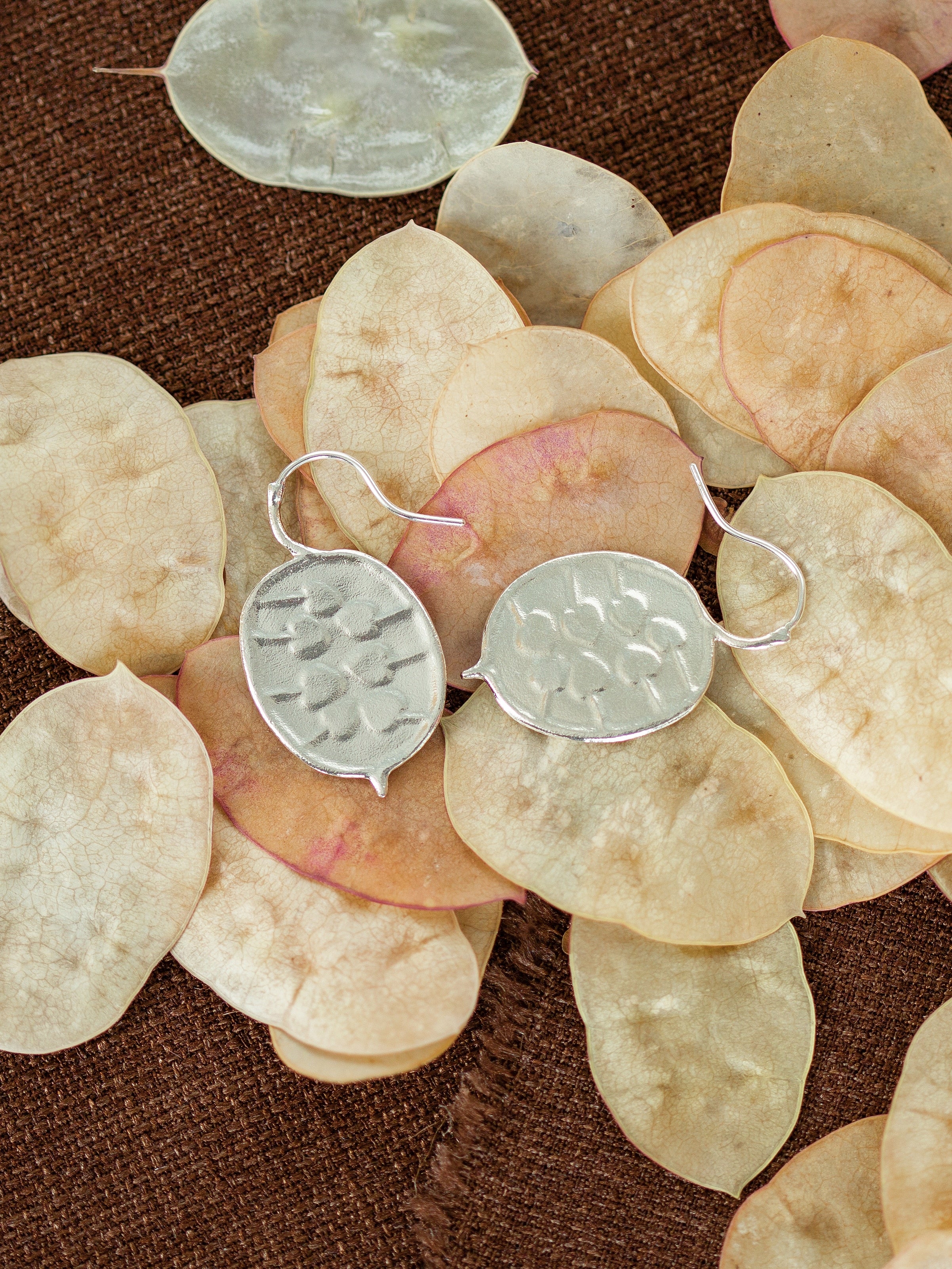 Honesty Pod Hook Earrings with Heart Shaped Seeds - image 10 | silver