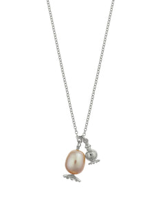 Double Poppy Seed Head Charm Necklace with Pink Pearl