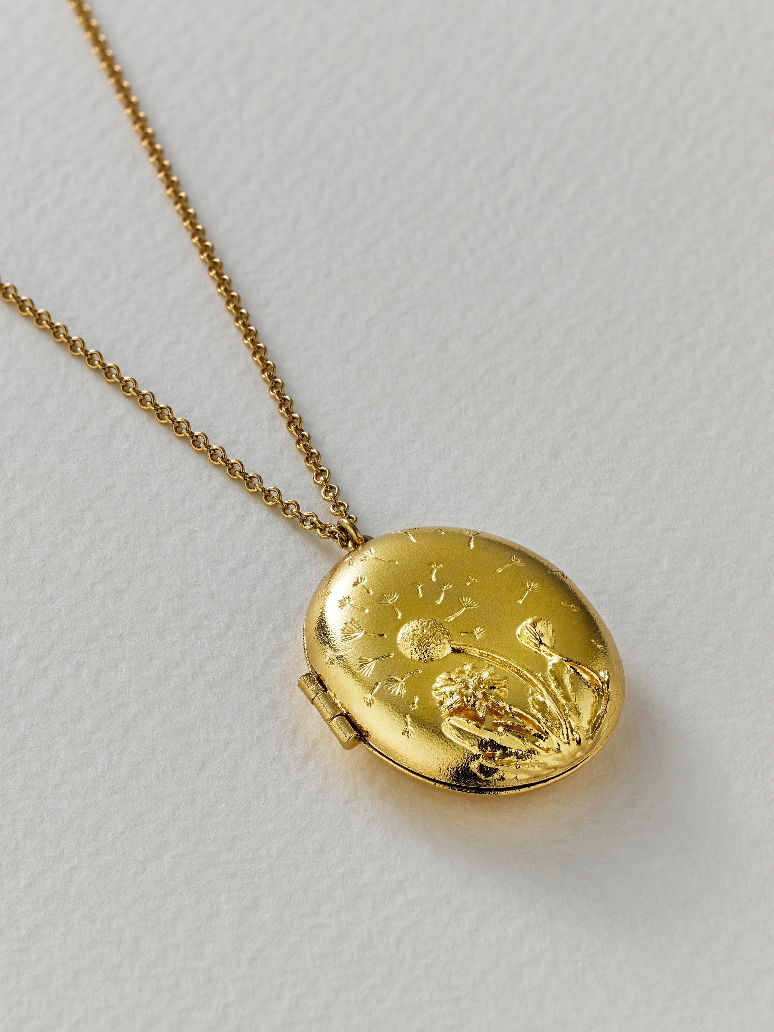 Large Oval 'Make a Wish' Dandelion Locket - image 7 | gold plate