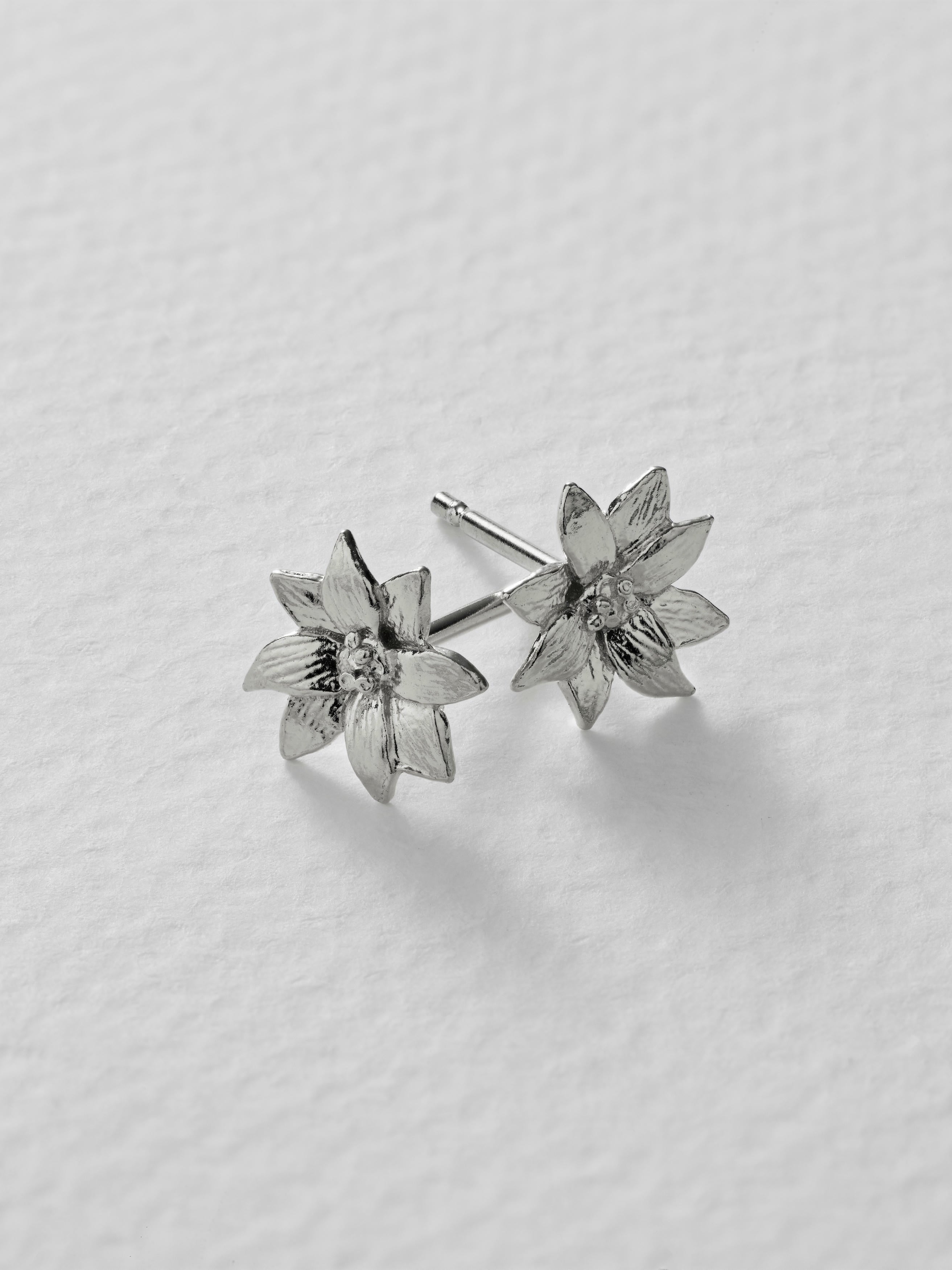 Small Dahlia Flower Stud Earrings - image 9 | silver