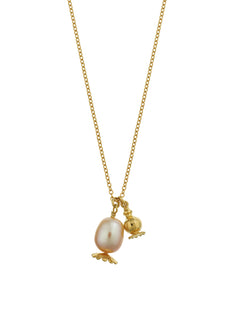 Double Poppy Seed Head Charm Necklace with Pink Pearl