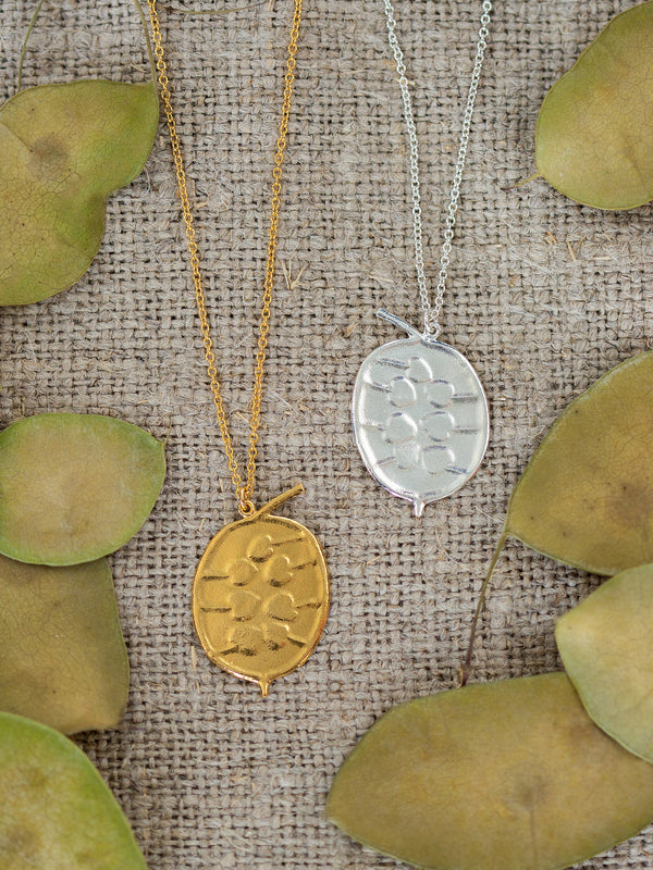 Honesty Pod Necklace with Heart Shaped Seeds