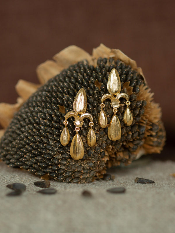 Sunflower Seed Fleur de Lis Chandelier Earrings