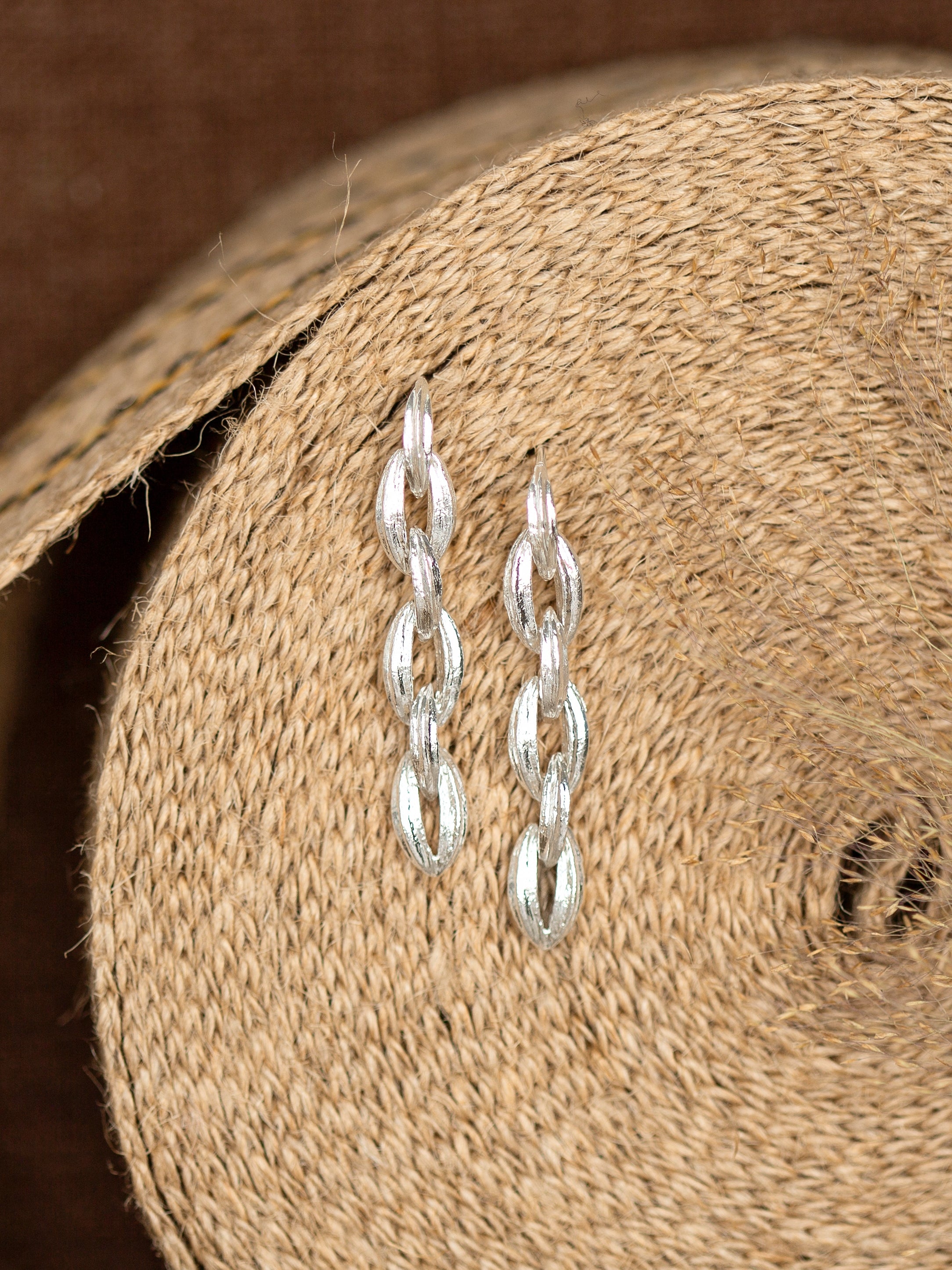 Linked Kissing Seed Drop Earrings - image 11 | silver
