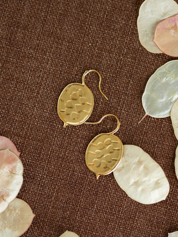 Honesty Pod Hook Earrings with Heart Shaped Seeds