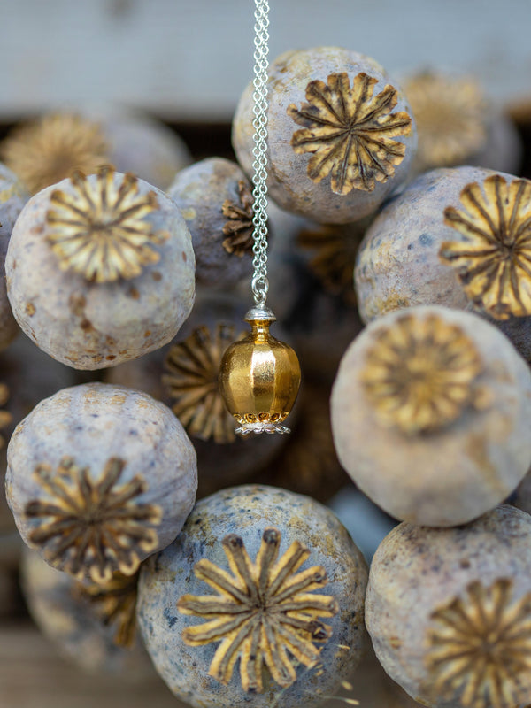 Large Poppy Seed Head Necklace with Shaking Seeds