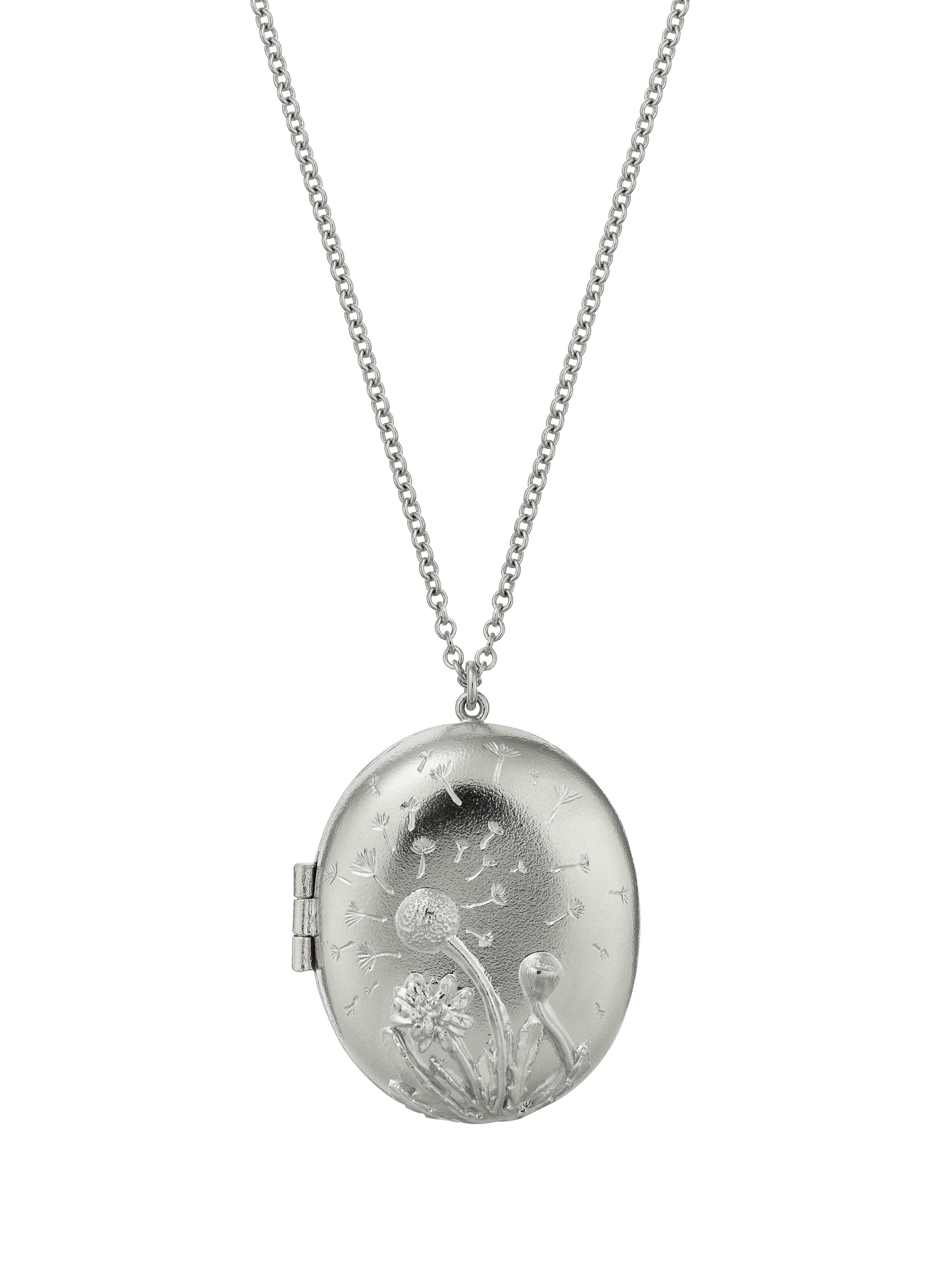 Large Oval 'Make a Wish' Dandelion Locket - image 10 | silver