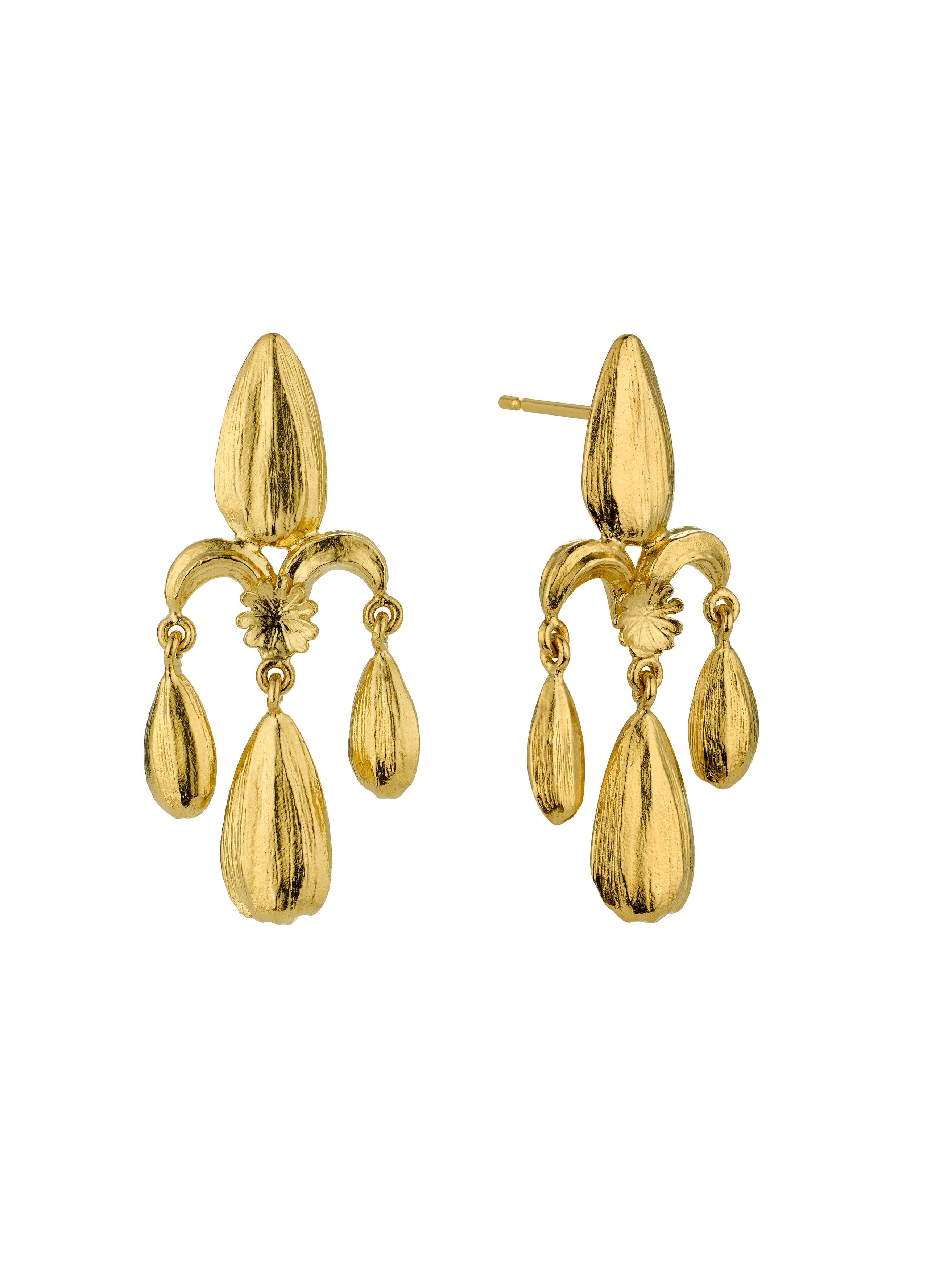 Sunflower Seed Fleur de Lis Chandelier Earrings - image 1 | gold plate