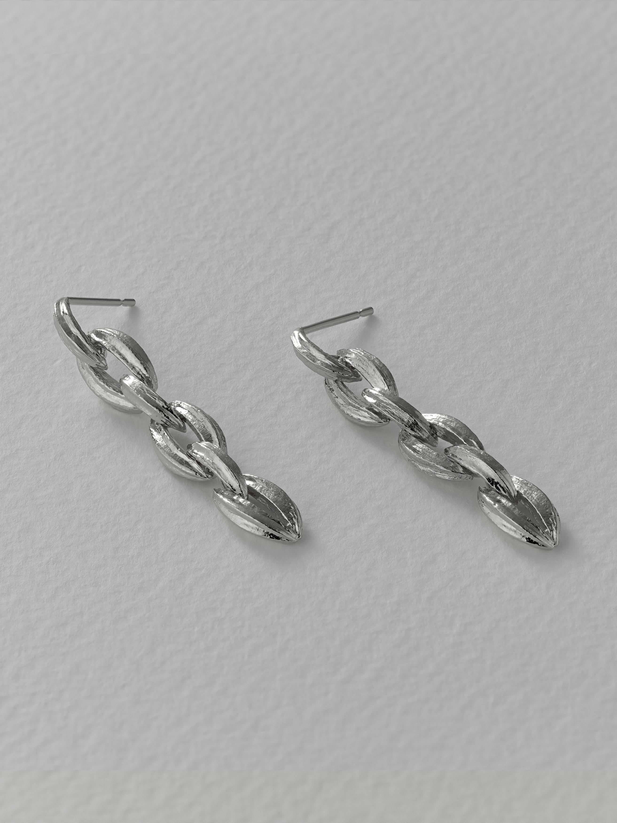 Linked Kissing Seed Drop Earrings - image 12 | silver