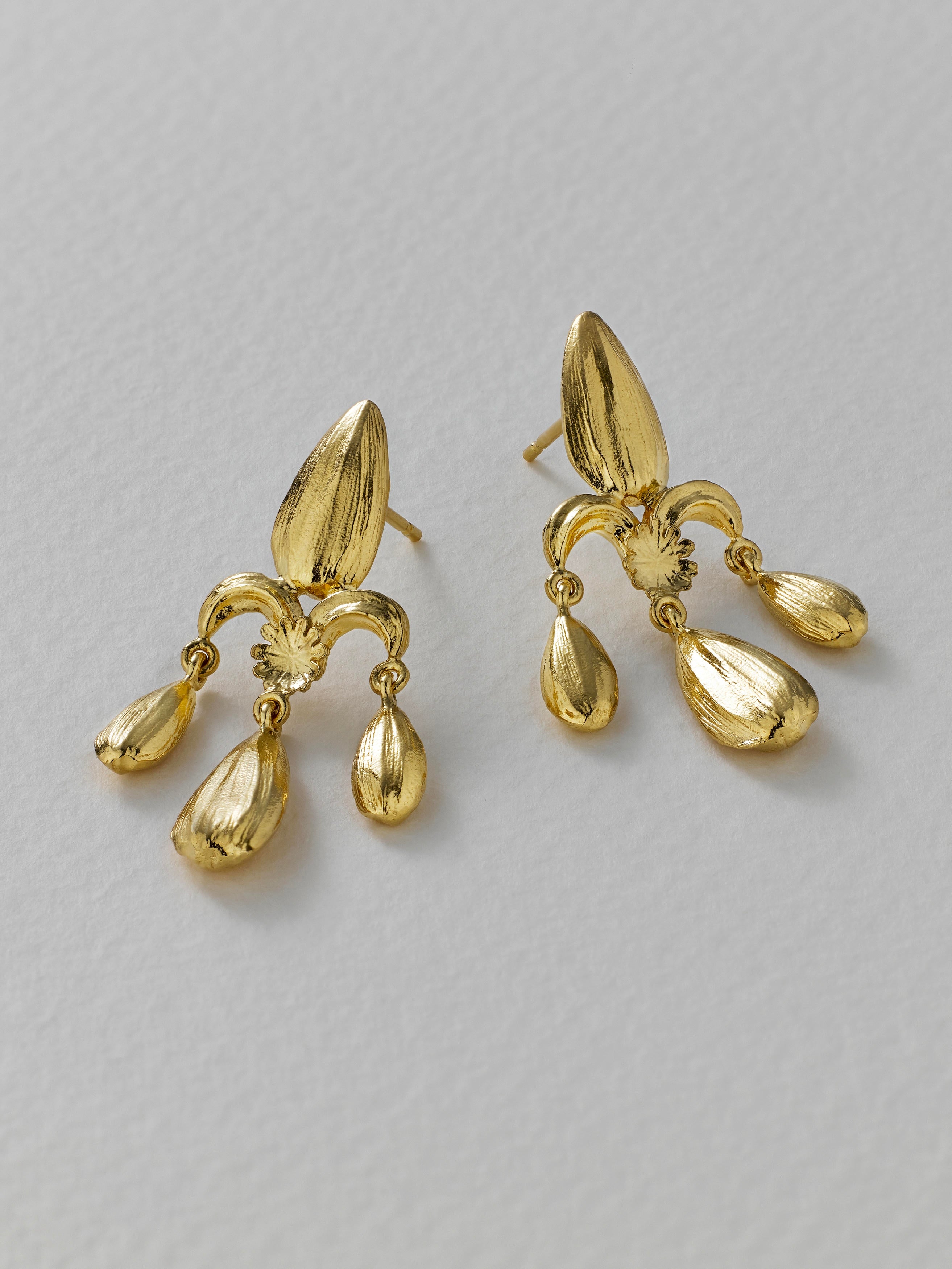Sunflower Seed Fleur de Lis Chandelier Earrings - image 5 | gold plate