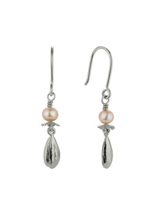 Pink Pearl Hook Earrings with Poppy & Sunflower Seed Drops