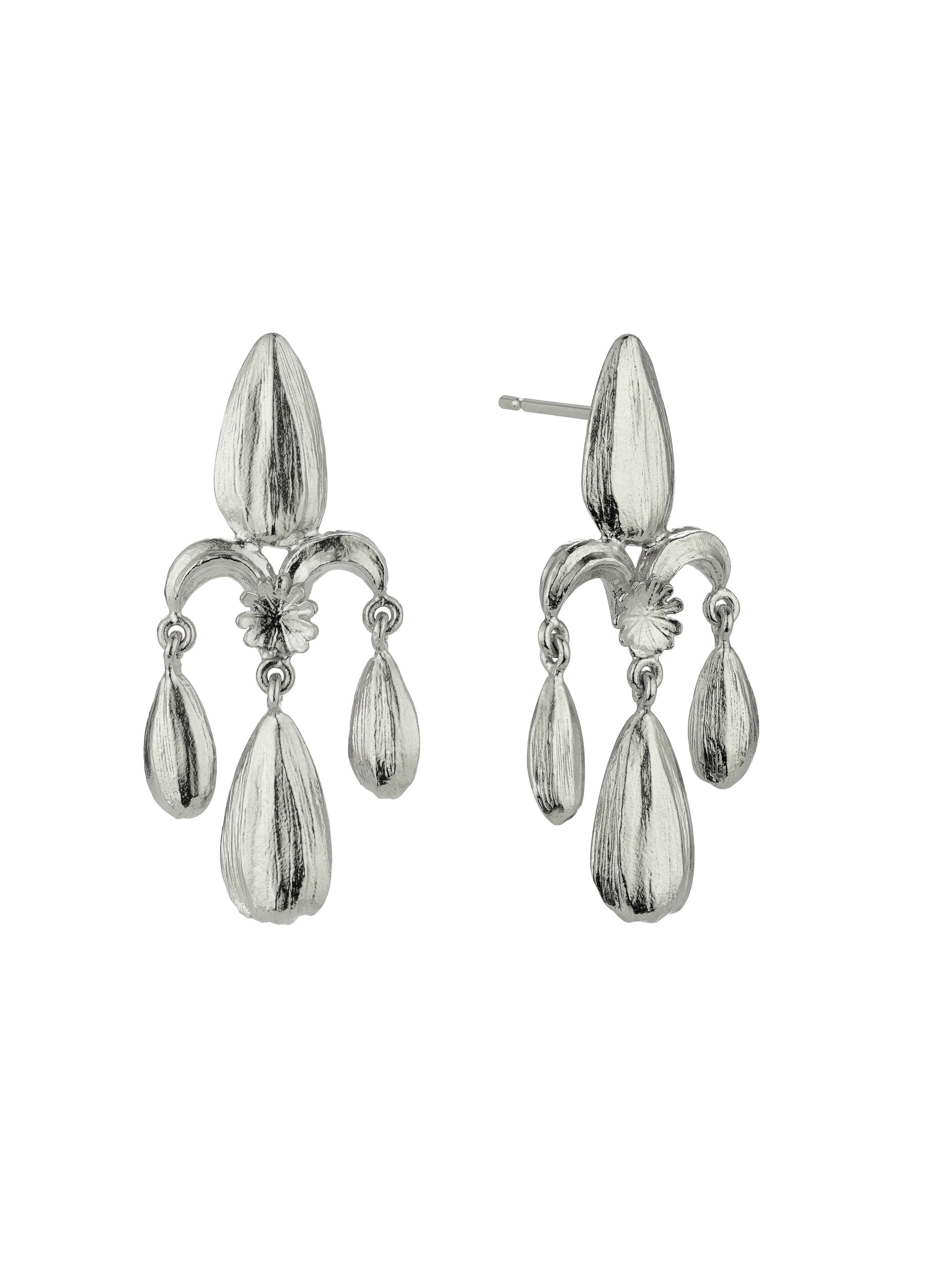 Sunflower Seed Fleur de Lis Chandelier Earrings - image 7 | silver