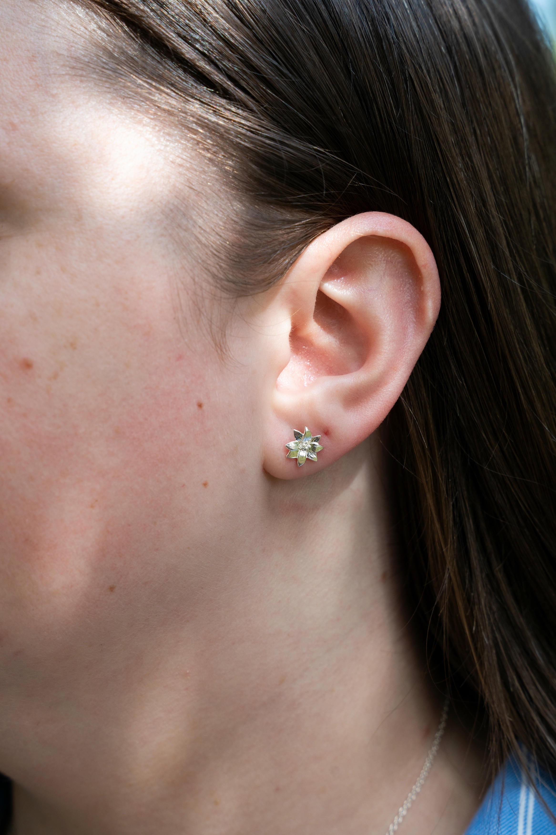 Small Dahlia Flower Stud Earrings - image 8 | silver