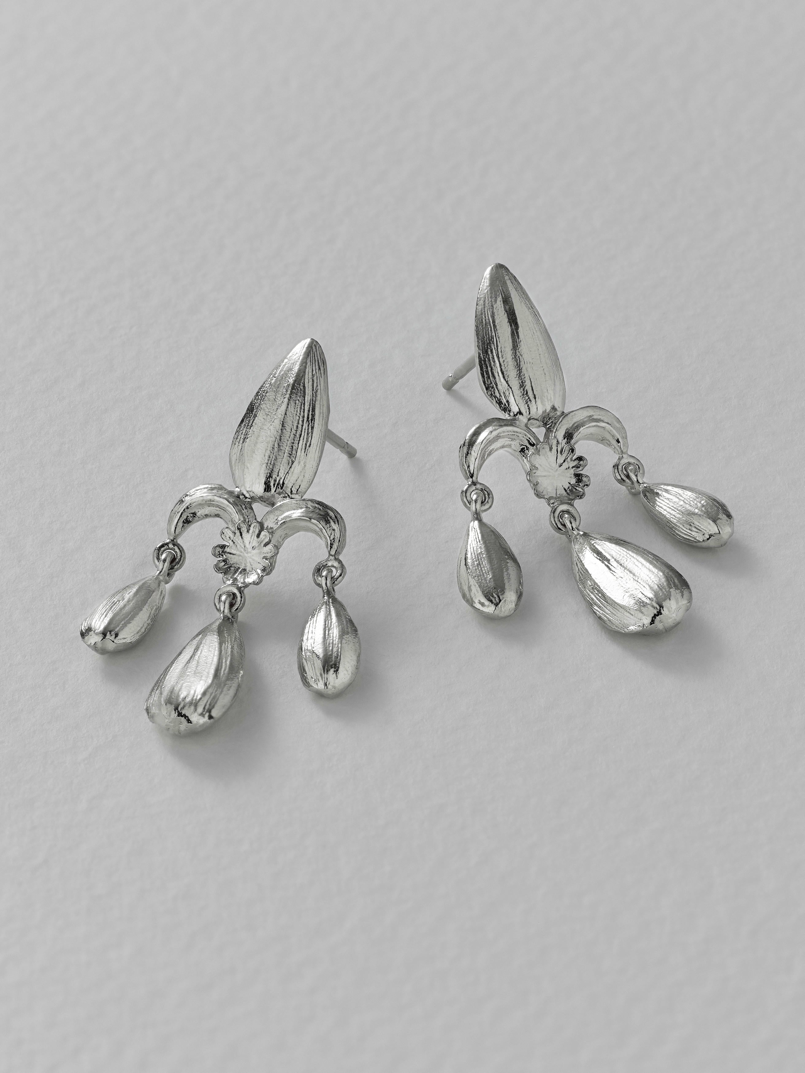 Sunflower Seed Fleur de Lis Chandelier Earrings - image 9 | silver