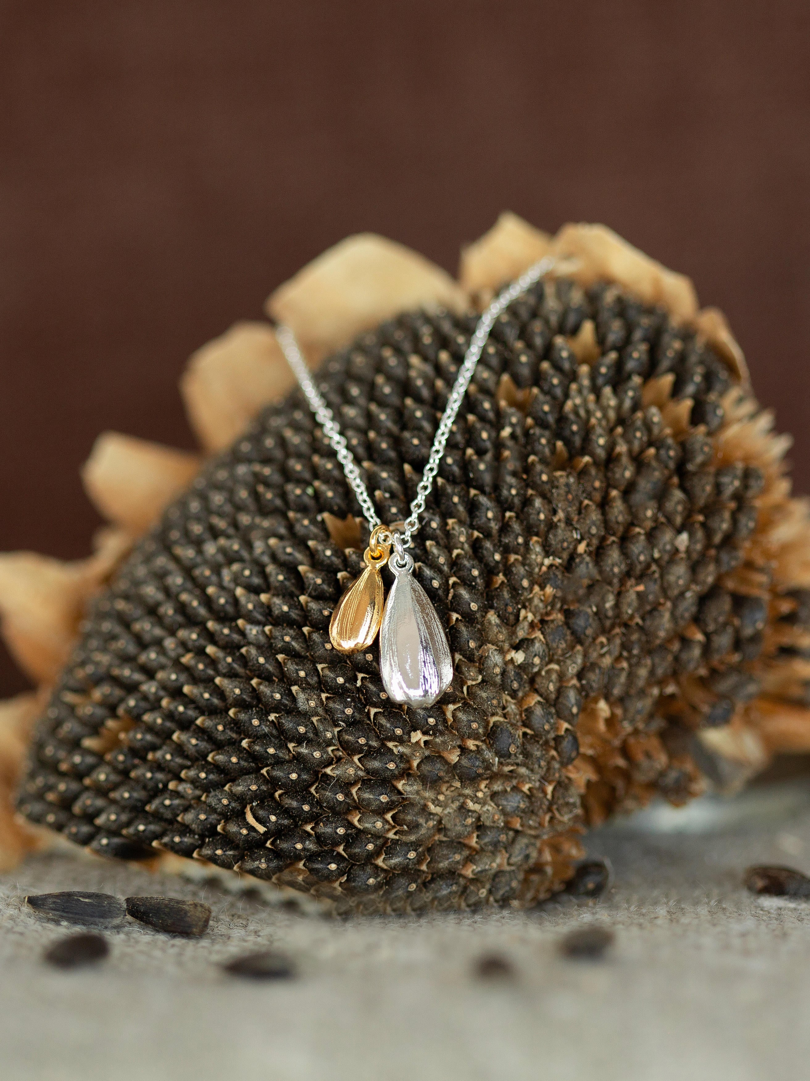 Double Sunflower Seed Charm Necklace - image 3