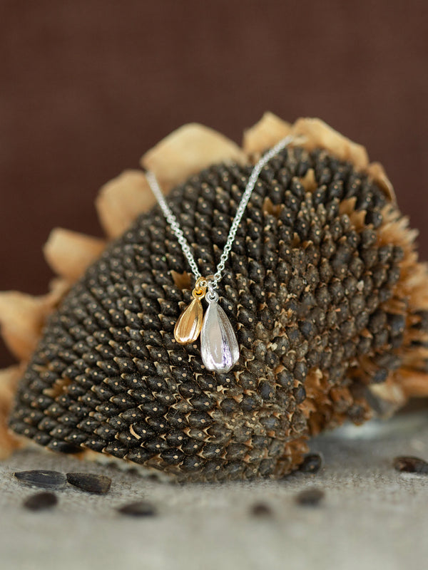 Double Sunflower Seed Charm Necklace