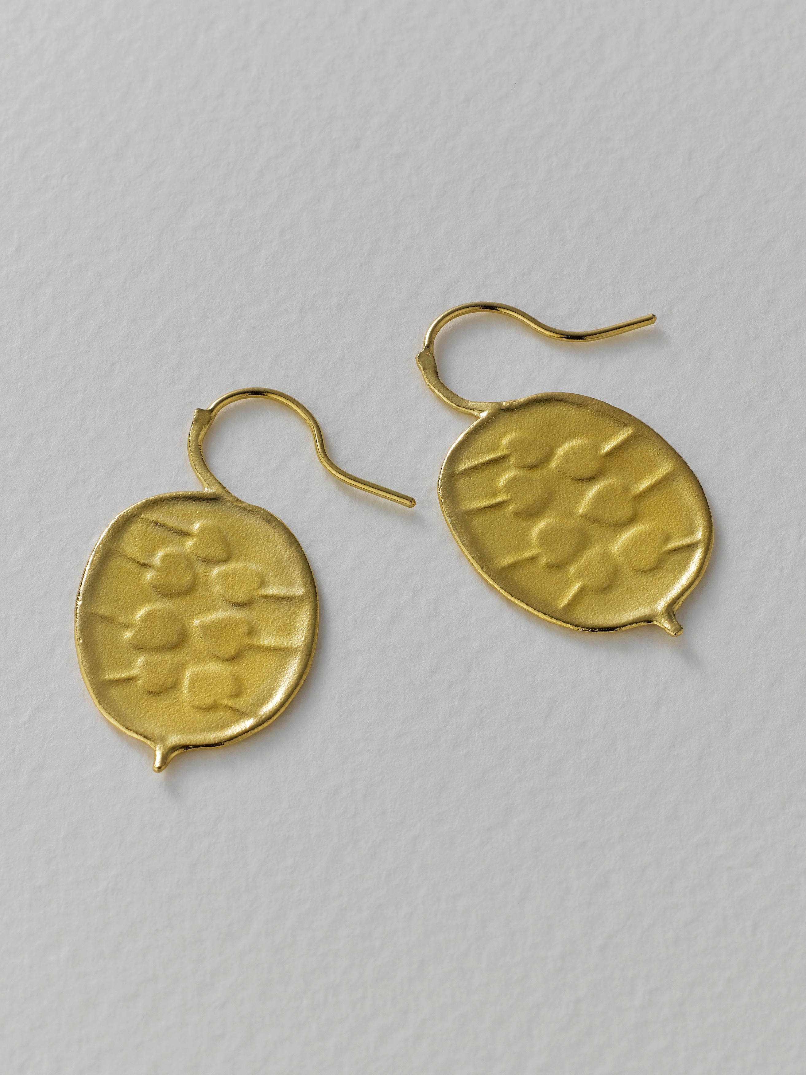 Honesty Pod Hook Earrings with Heart Shaped Seeds - image 6 | gold plate