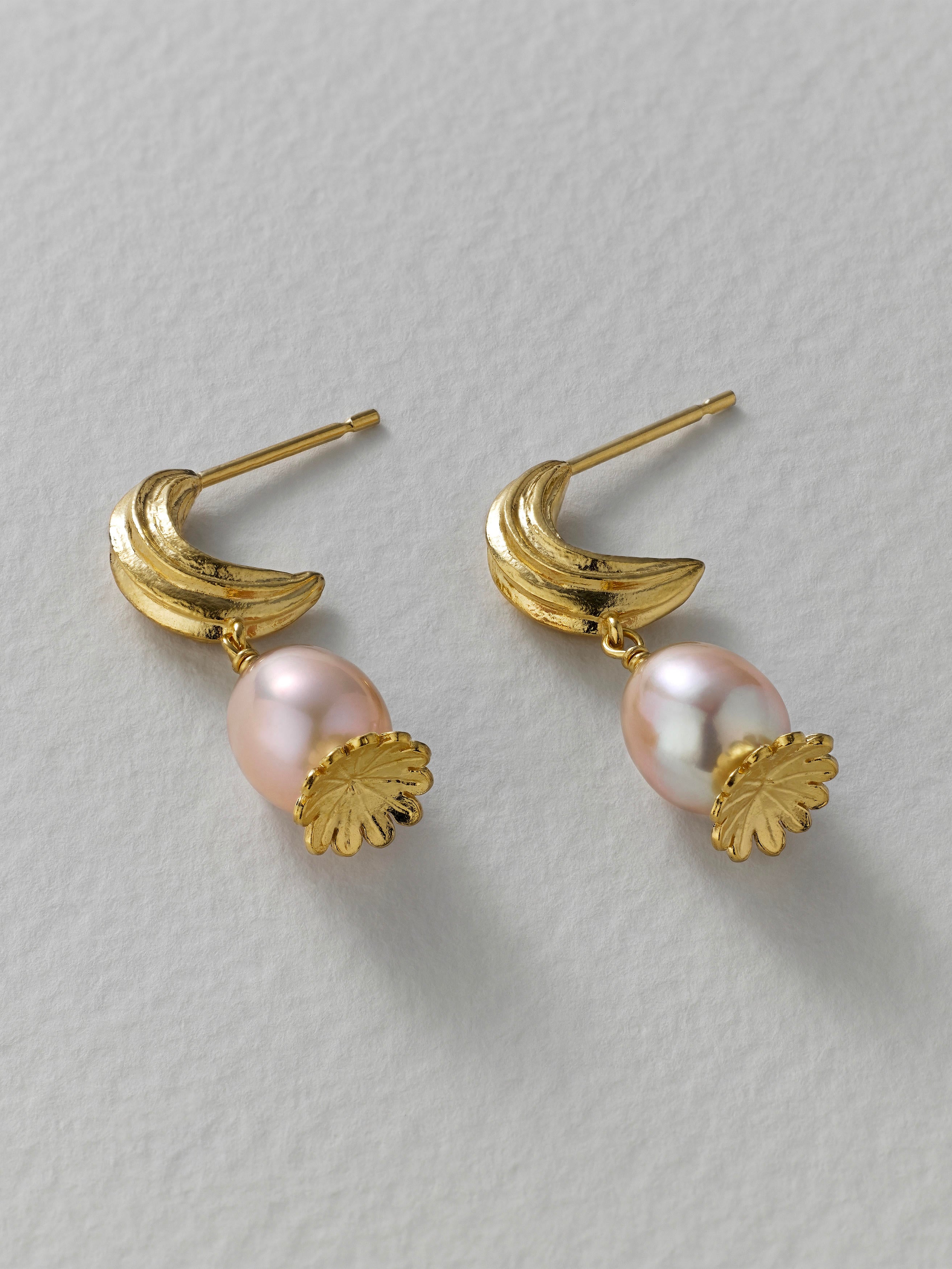 Kissing Seed Huggie Hoop Earrings with Pink Pearl Poppy Head Drop - image 6 | gold plate