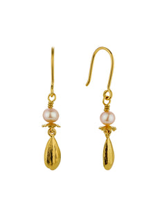 Pink Pearl Hook Earrings with Poppy & Sunflower Seed Drops