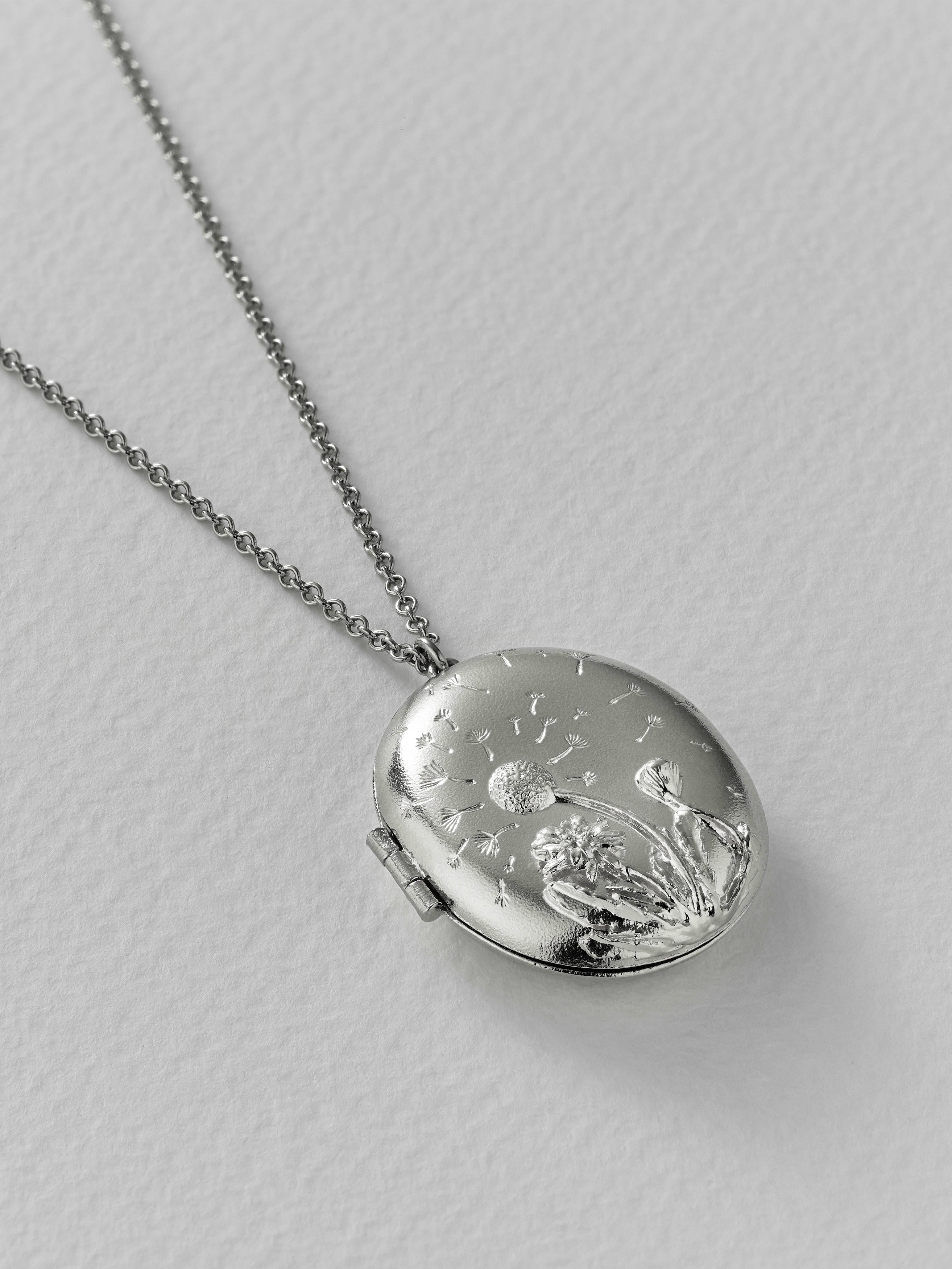 Large Oval 'Make a Wish' Dandelion Locket - image 13 | silver