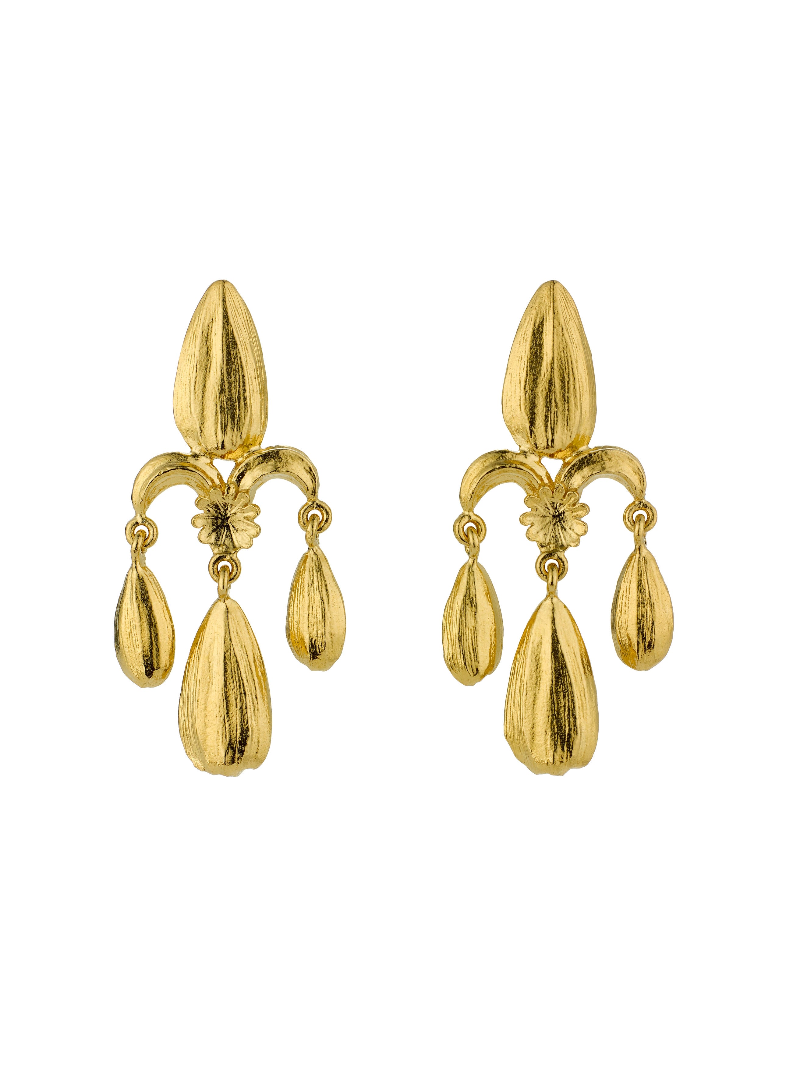 Sunflower Seed Fleur de Lis Chandelier Earrings - image 6 | gold plate