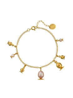 Scattered Poppy Head Charm Bracelet with Pink Pearls