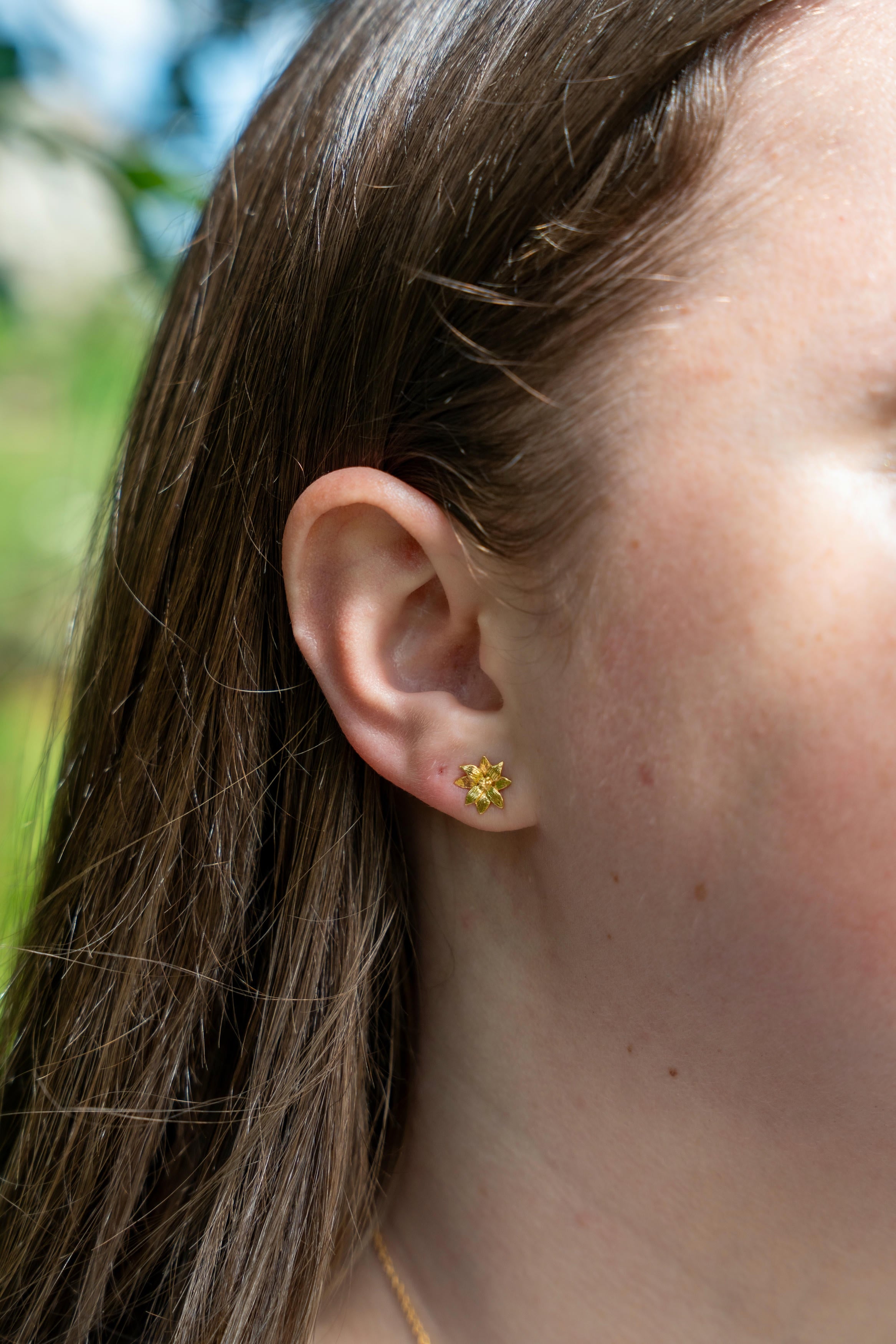 Small Dahlia Flower Stud Earrings - image 2 | gold plate