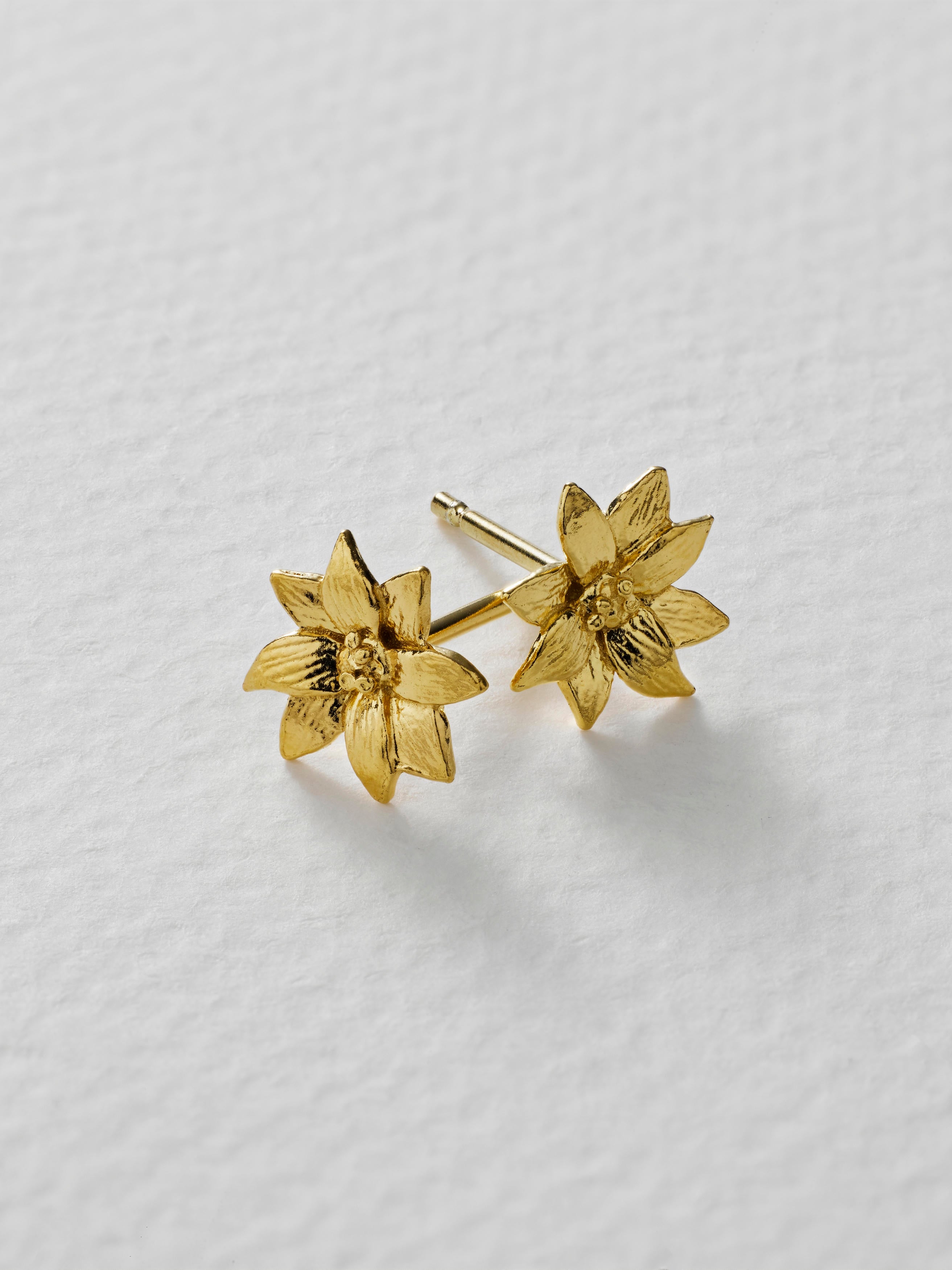 Small Dahlia Flower Stud Earrings - image 5 | gold plate