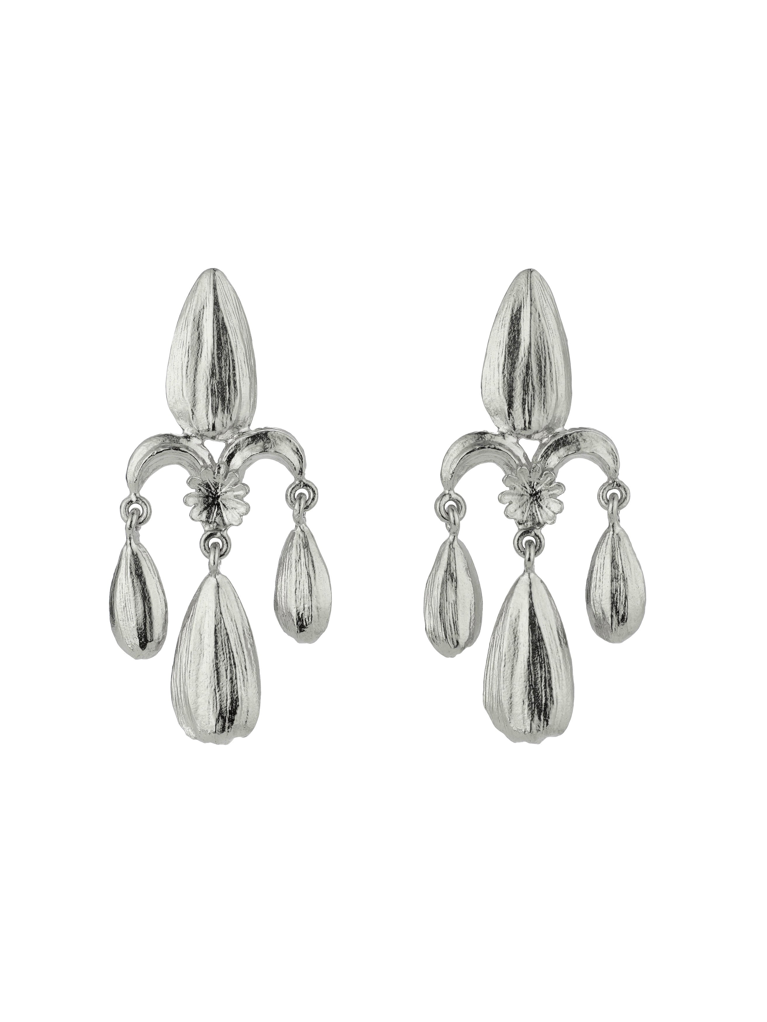 Sunflower Seed Fleur de Lis Chandelier Earrings - image 10 | silver