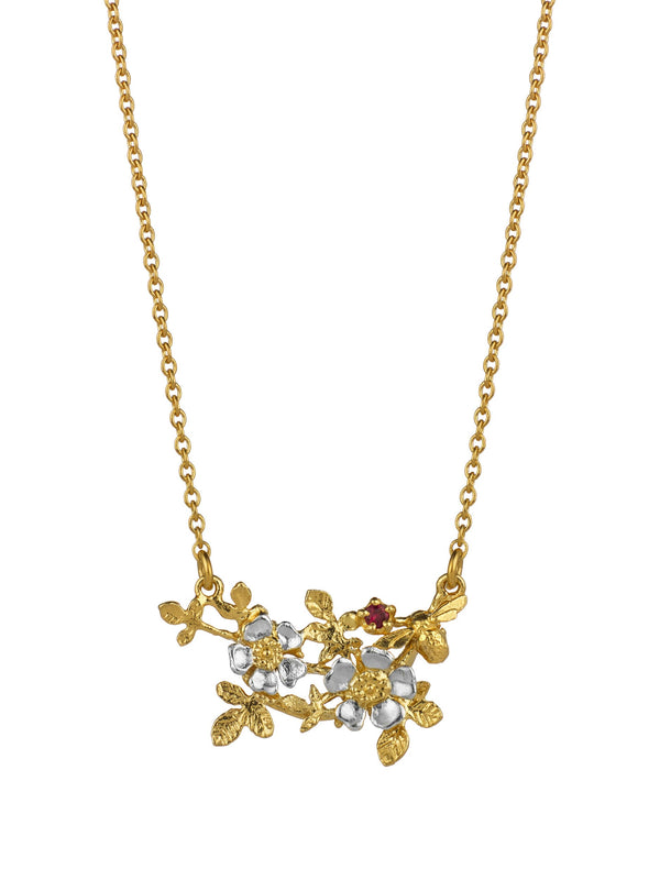 Inline Wild Rose Necklace with a Bee & Ruby - 40 Years of Alex Monroe