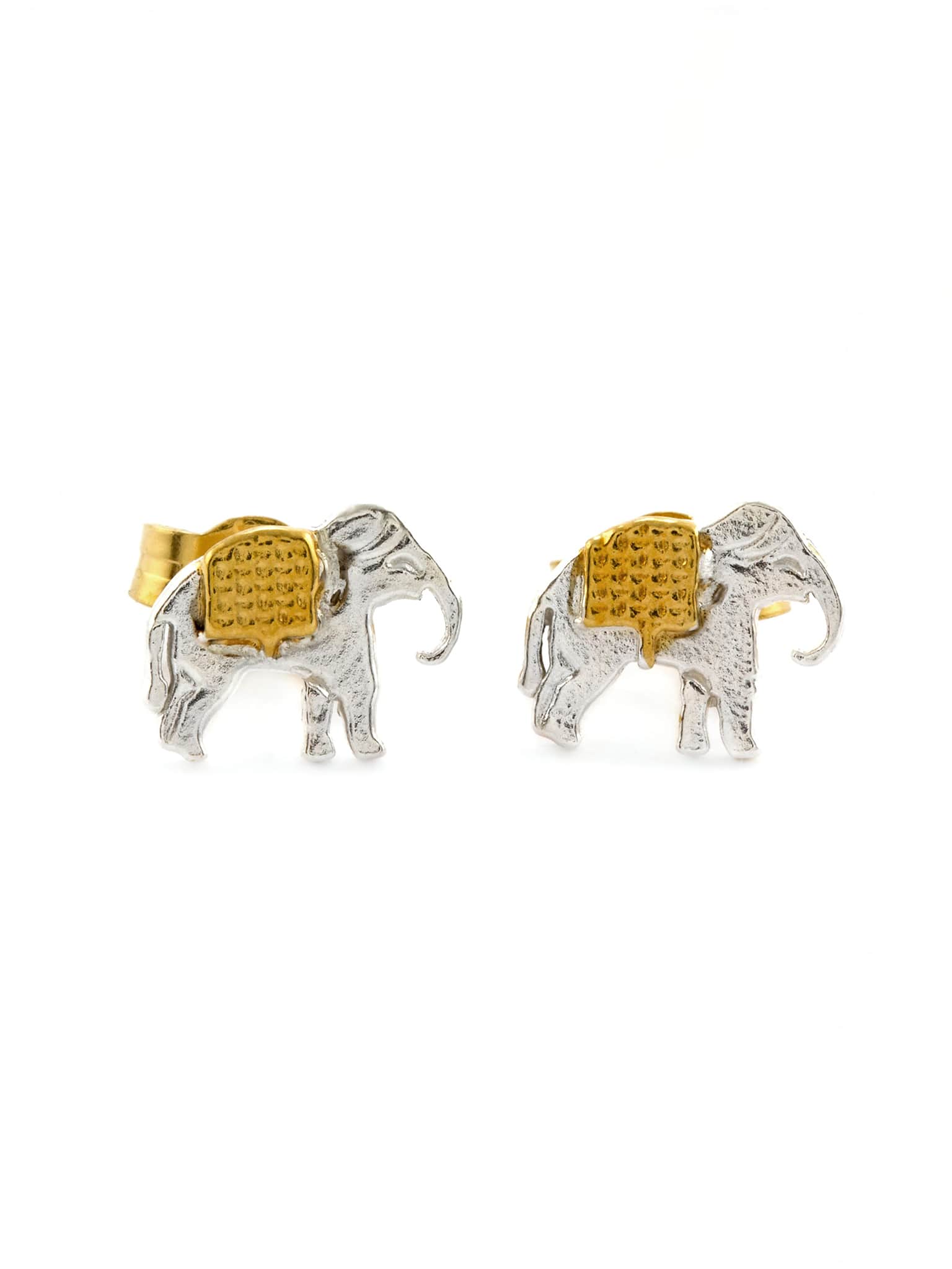 Marching Elephant Stud Earrings - image 1 | silver & gold plate