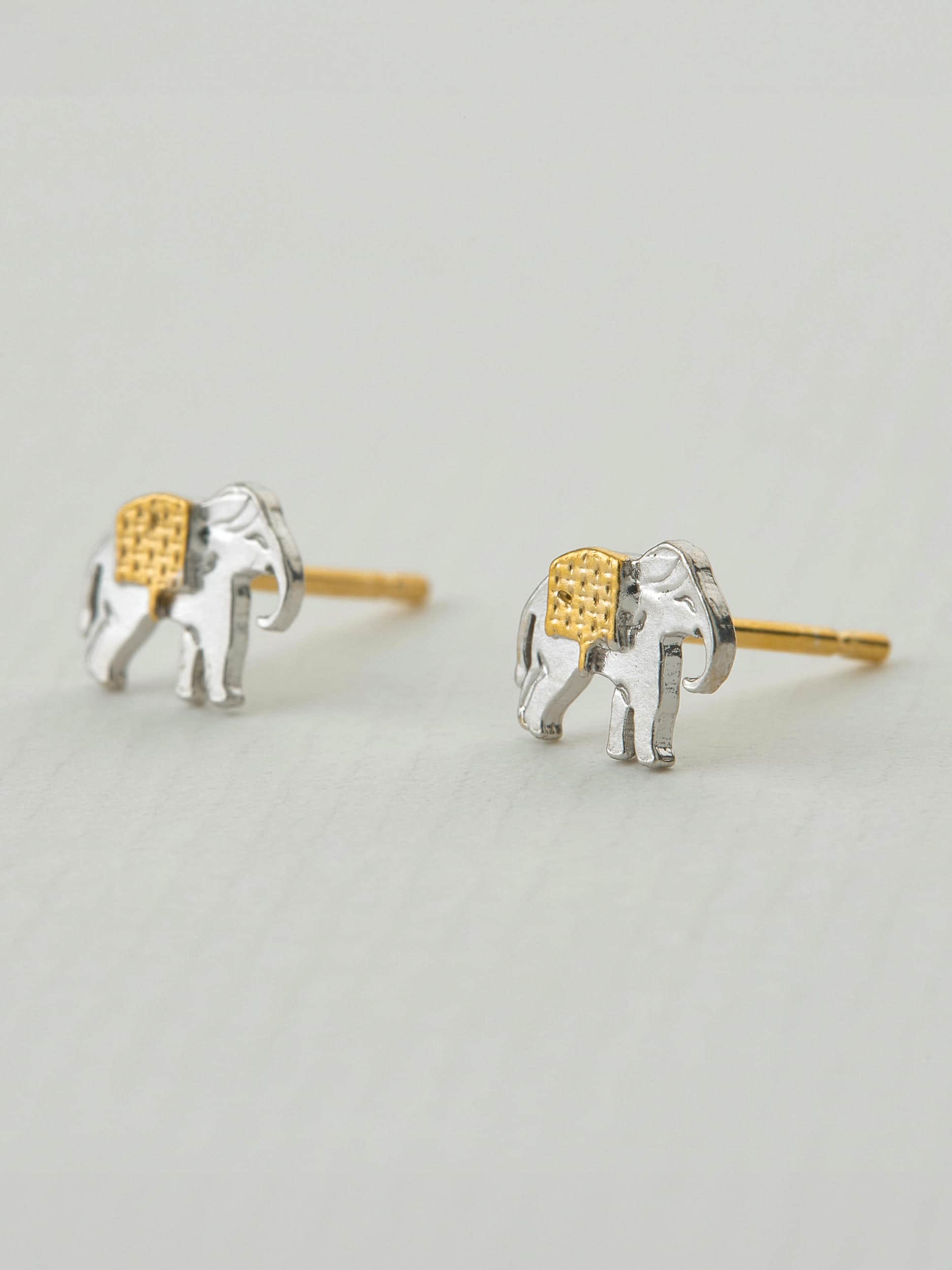 Marching Elephant Stud Earrings - image 4 | silver & gold plate