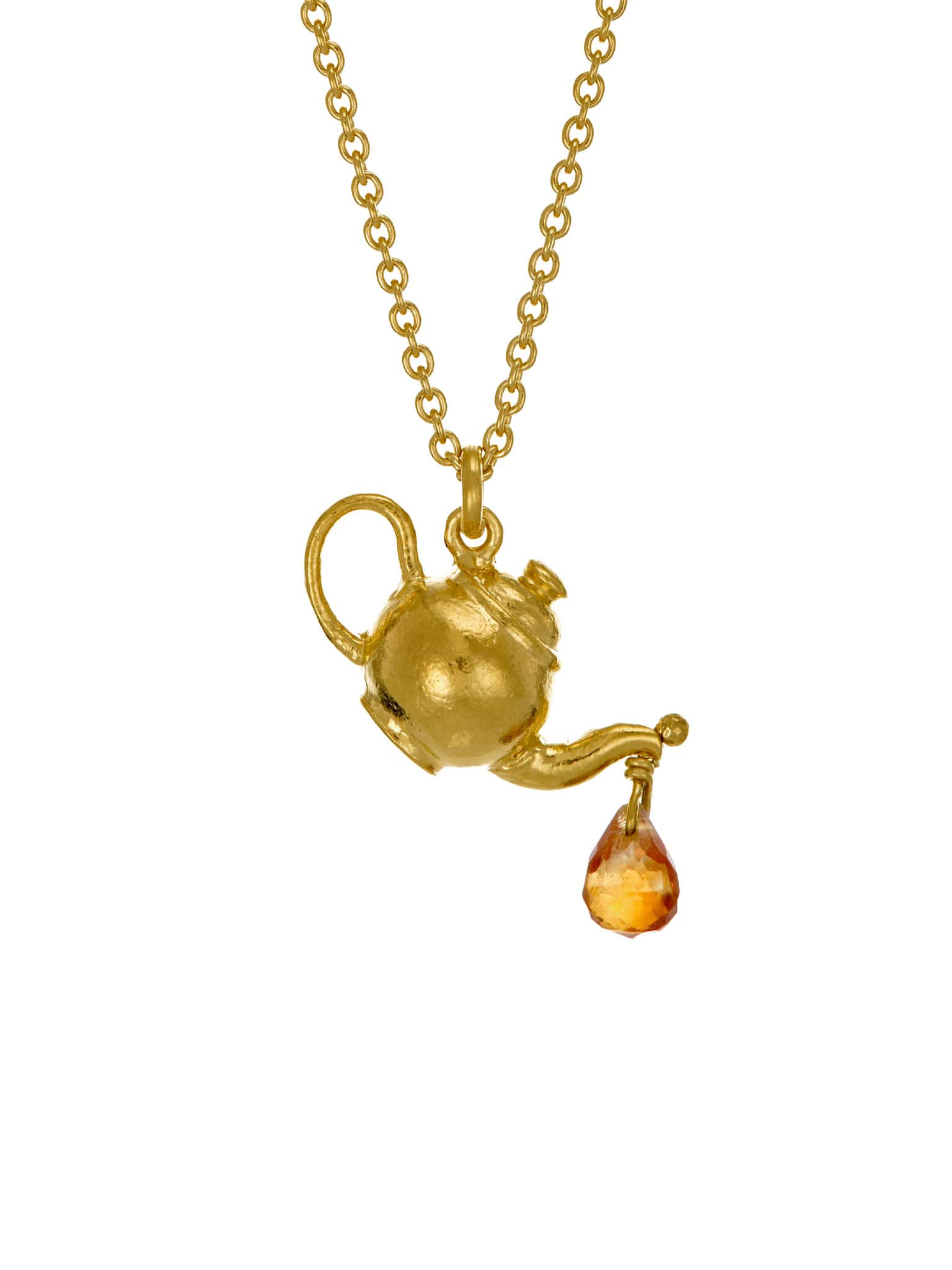 Teapot Necklace with Citrine Drop - image 1 | gold plate