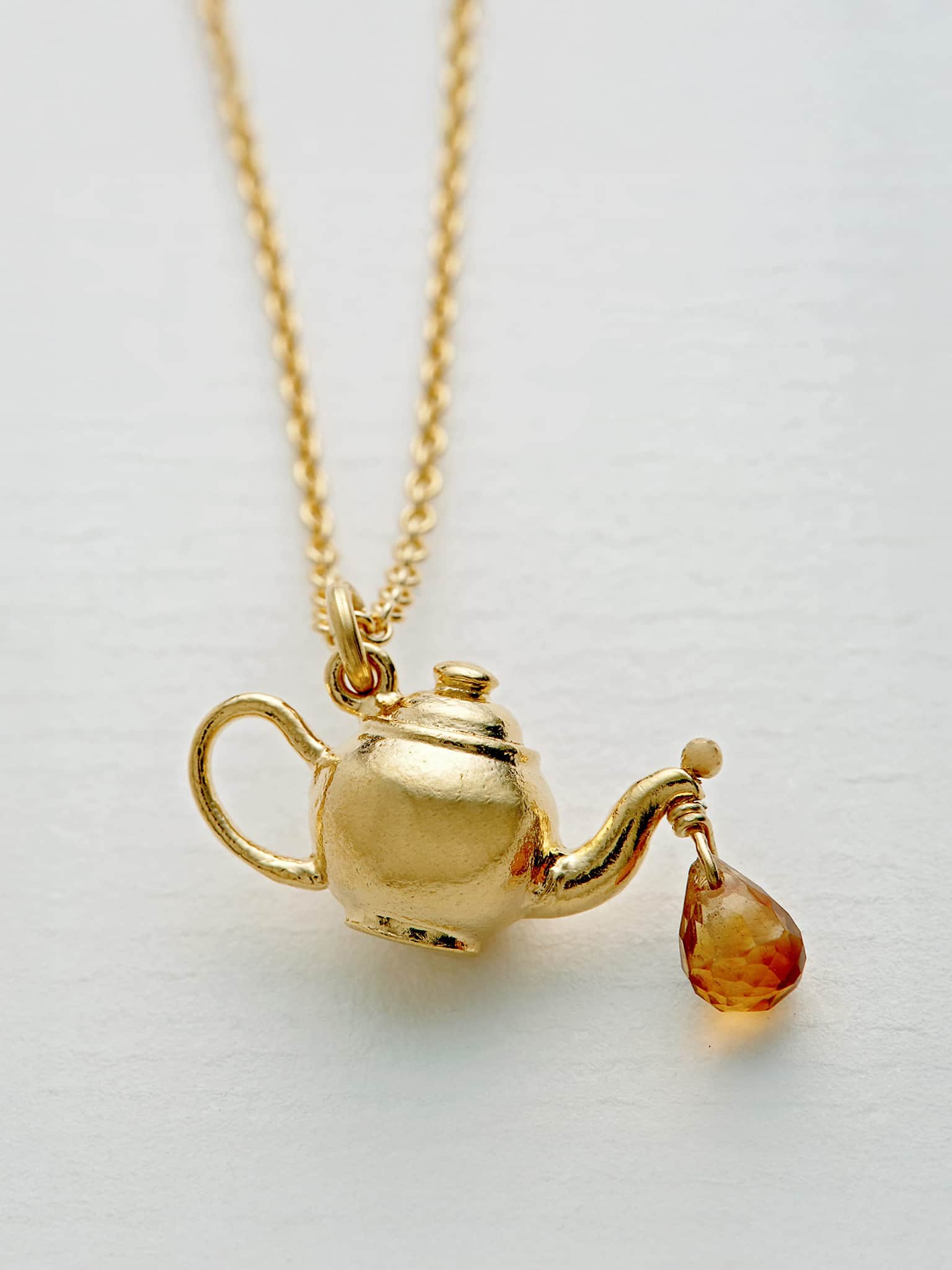 Teapot Necklace with Citrine Drop - image 4 | gold plate