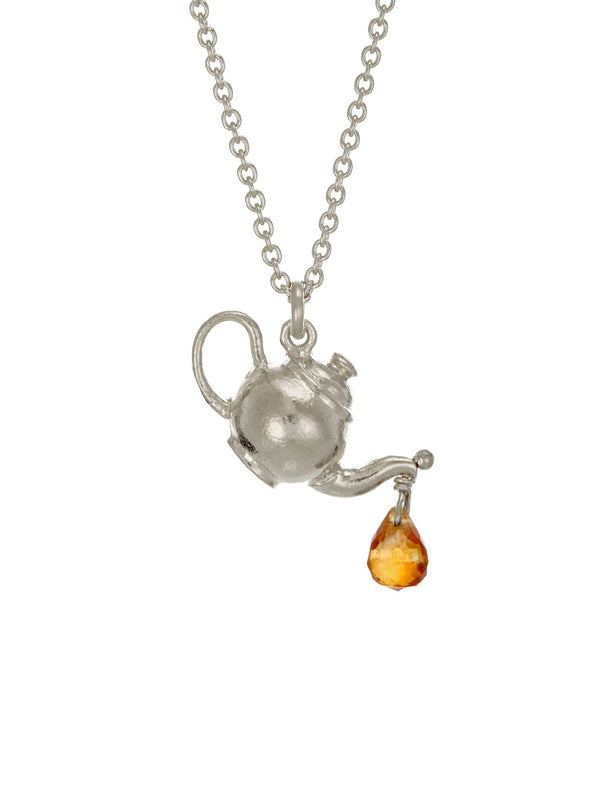 Teapot Necklace with Citrine Drop