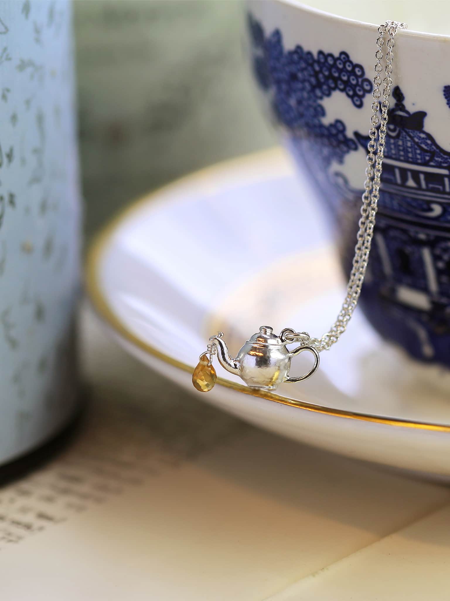 Teapot Necklace with Citrine Drop - image 6