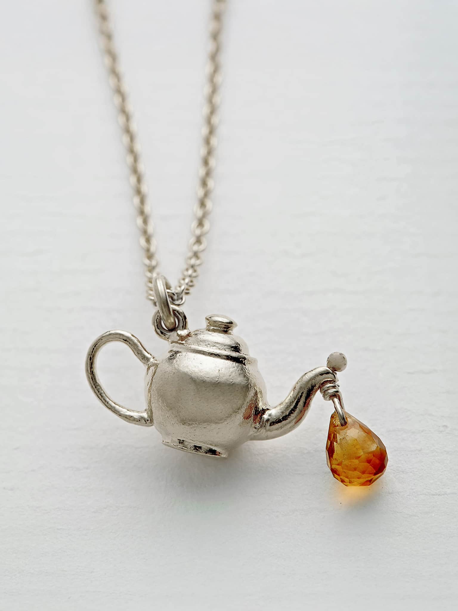 Teapot Necklace with Citrine Drop - image 7 | silver