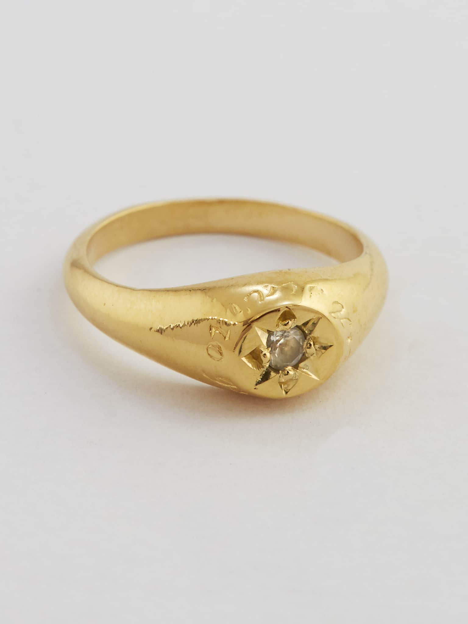 White Topaz Signet Ring with "A Star to Guide Me" Engraving - image 3 | gold plate