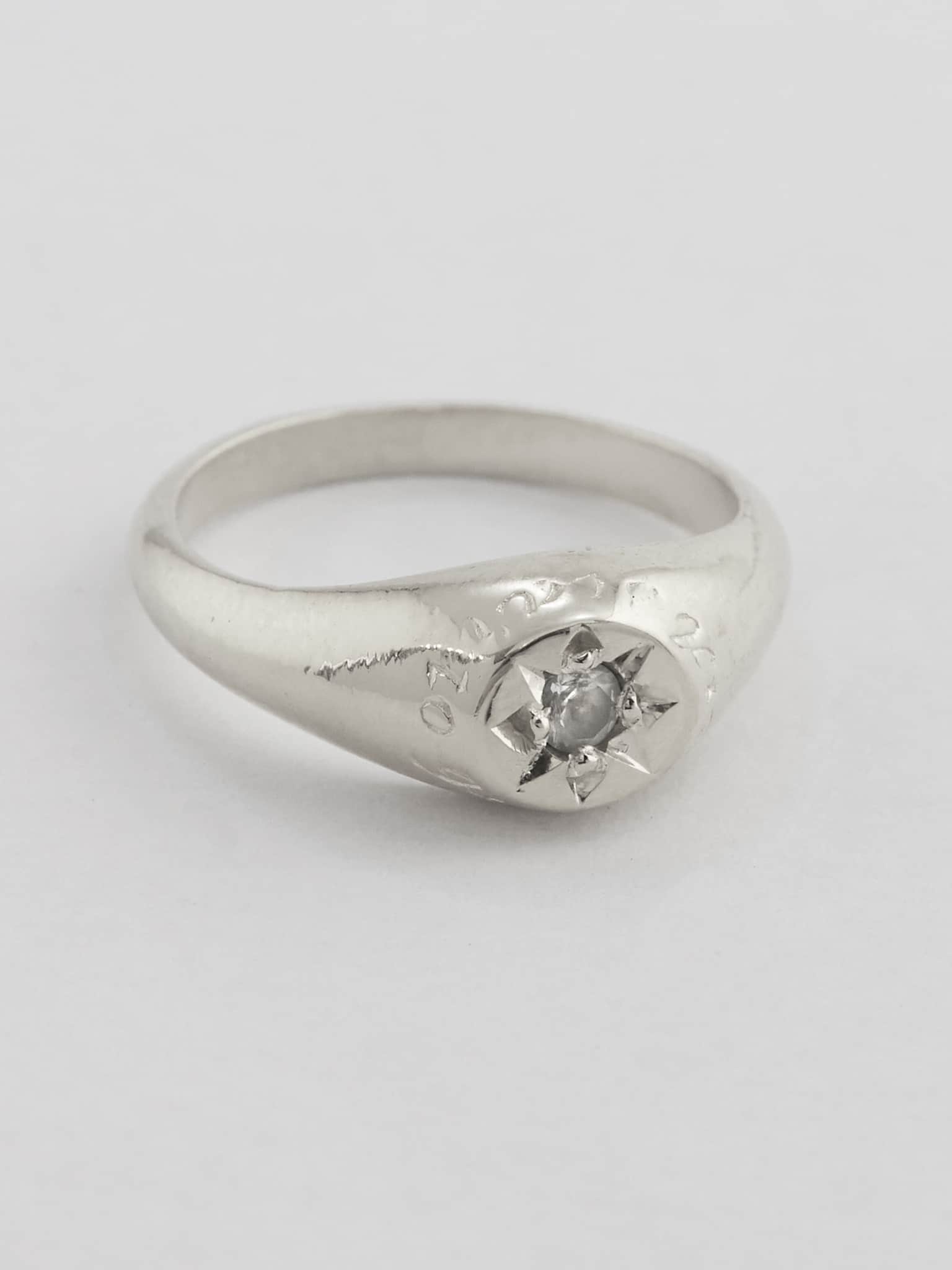 White Topaz Signet Ring with "A Star to Guide Me" Engraving - image 5 | silver