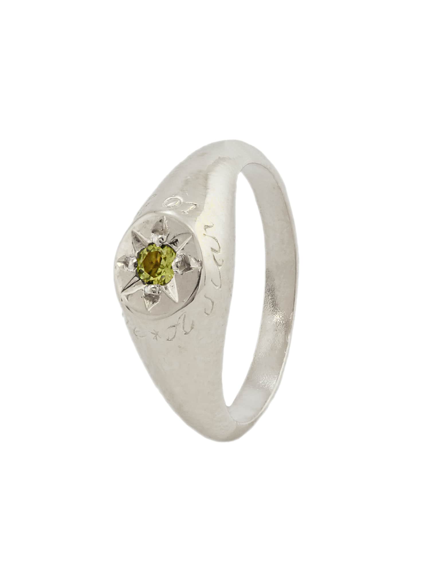 Peridot Signet Ring with "A Star to Guide Me" Engraving - image 4 | silver