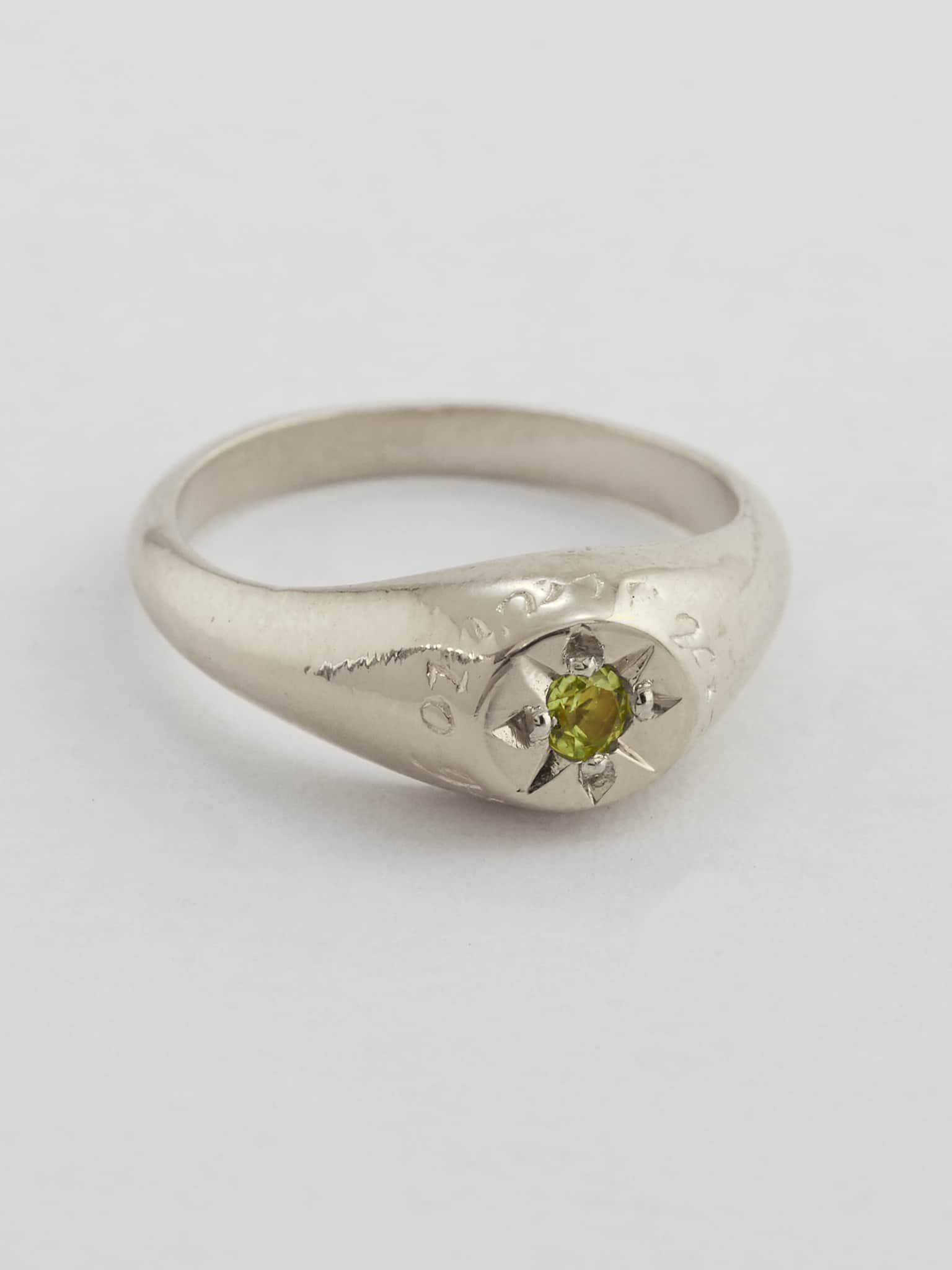 Peridot Signet Ring with "A Star to Guide Me" Engraving - image 5 | silver