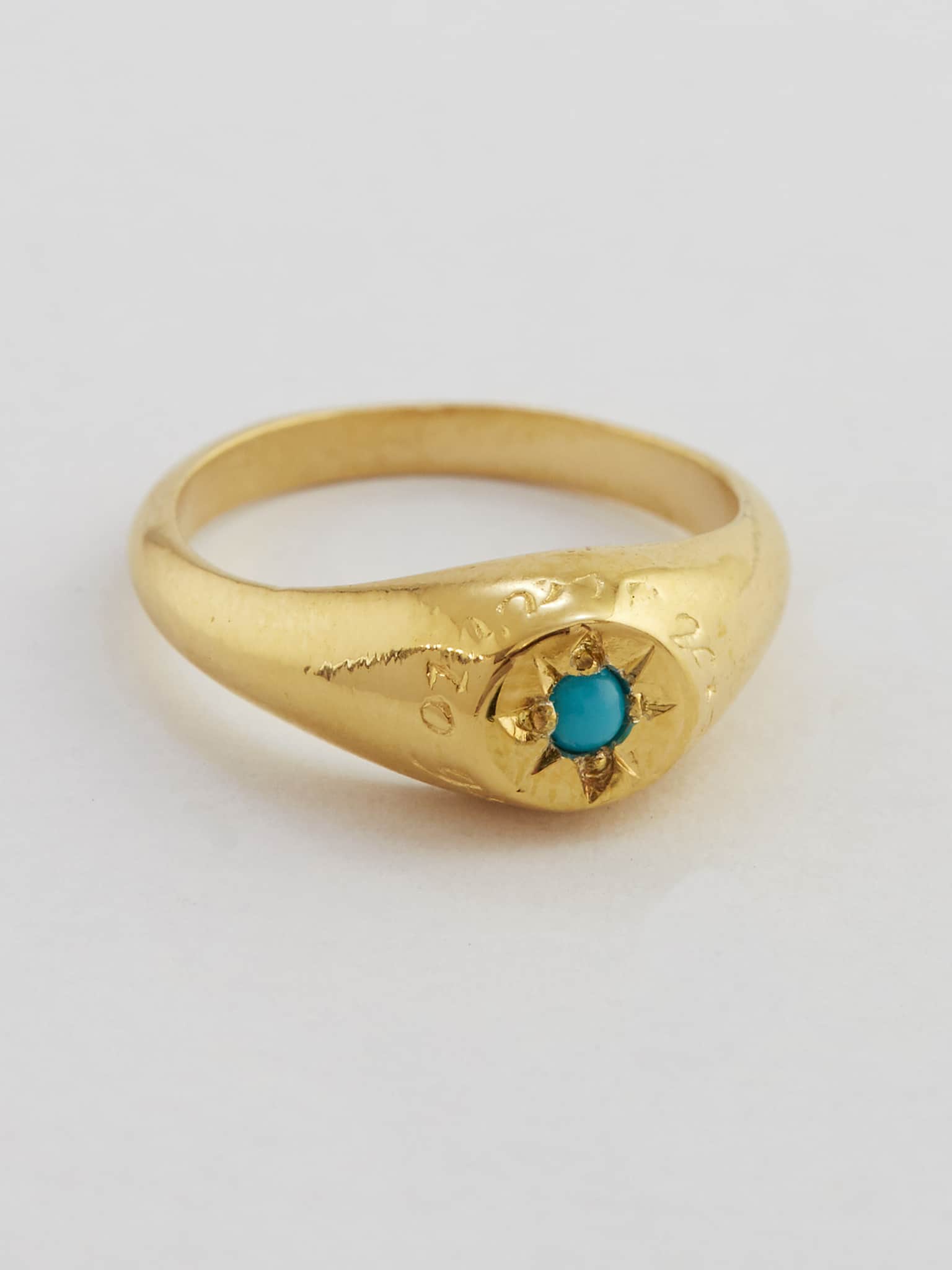 Turquoise Signet Ring with "A Star to Guide Me" Engraving - image 3 | gold plate
