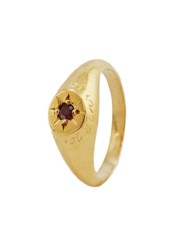 Ruby Signet Ring with "A Star to Guide Me" Engraving