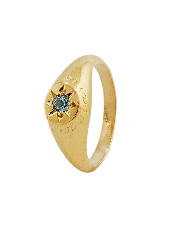 Aquamarine Signet Ring with "A Star to Guide Me" Engraving