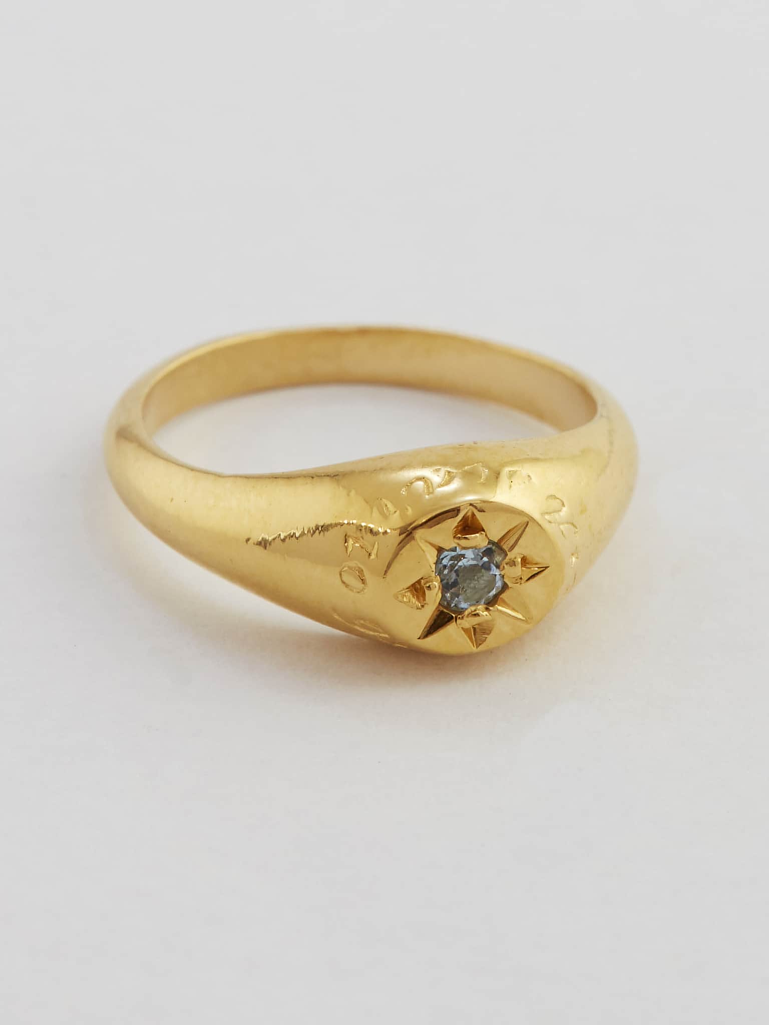 Aquamarine Signet Ring with "A Star to Guide Me" Engraving - image 3 | gold plate