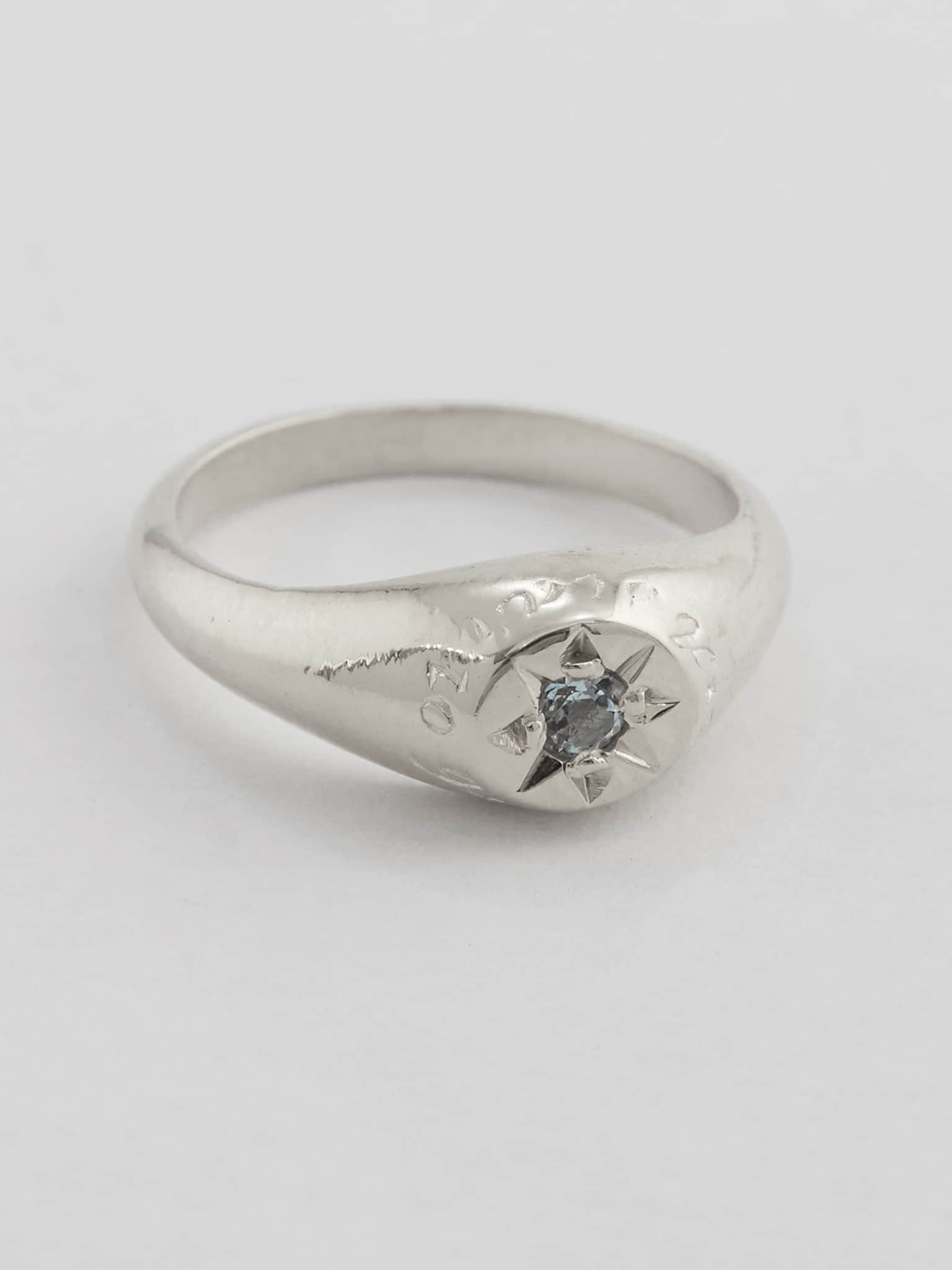 Aquamarine Signet Ring with "A Star to Guide Me" Engraving - image 5 | silver