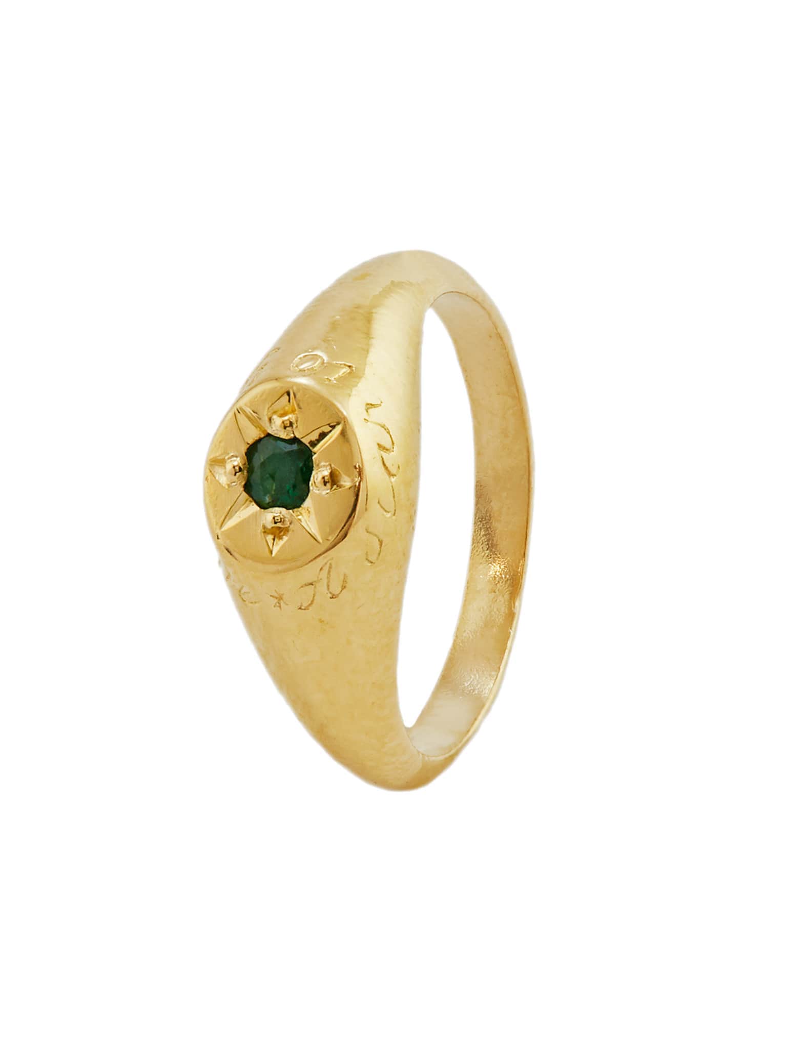 Emerald Signet Ring with "A Star to Guide Me" Engraving - image 1 | gold plate