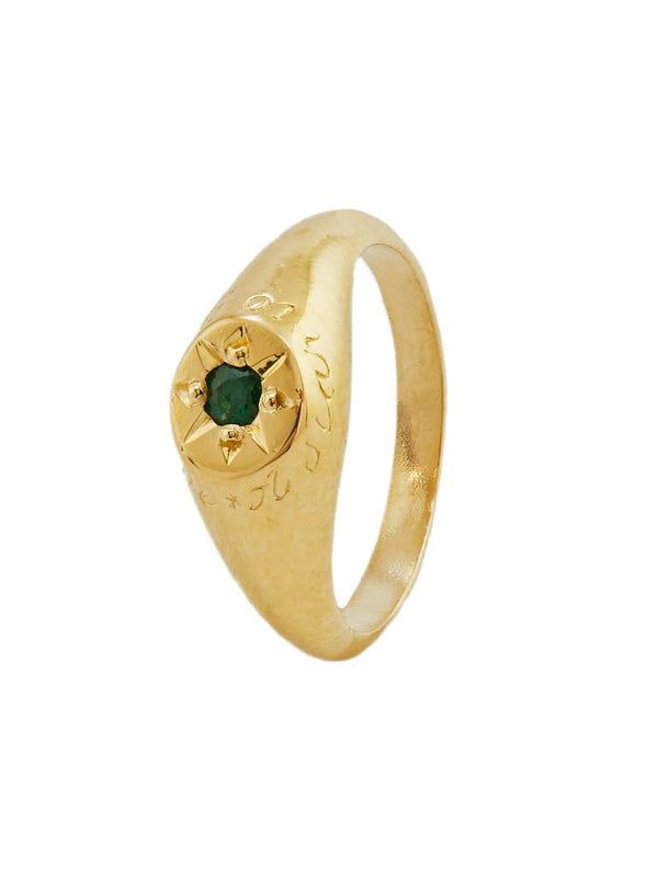 Emerald Signet Ring with "A Star to Guide Me" Engraving