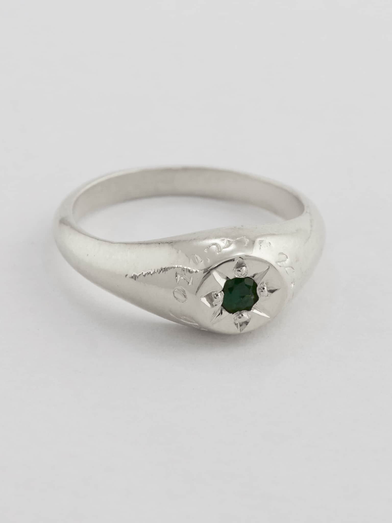 Emerald Signet Ring with "A Star to Guide Me" Engraving - image 5 | silver