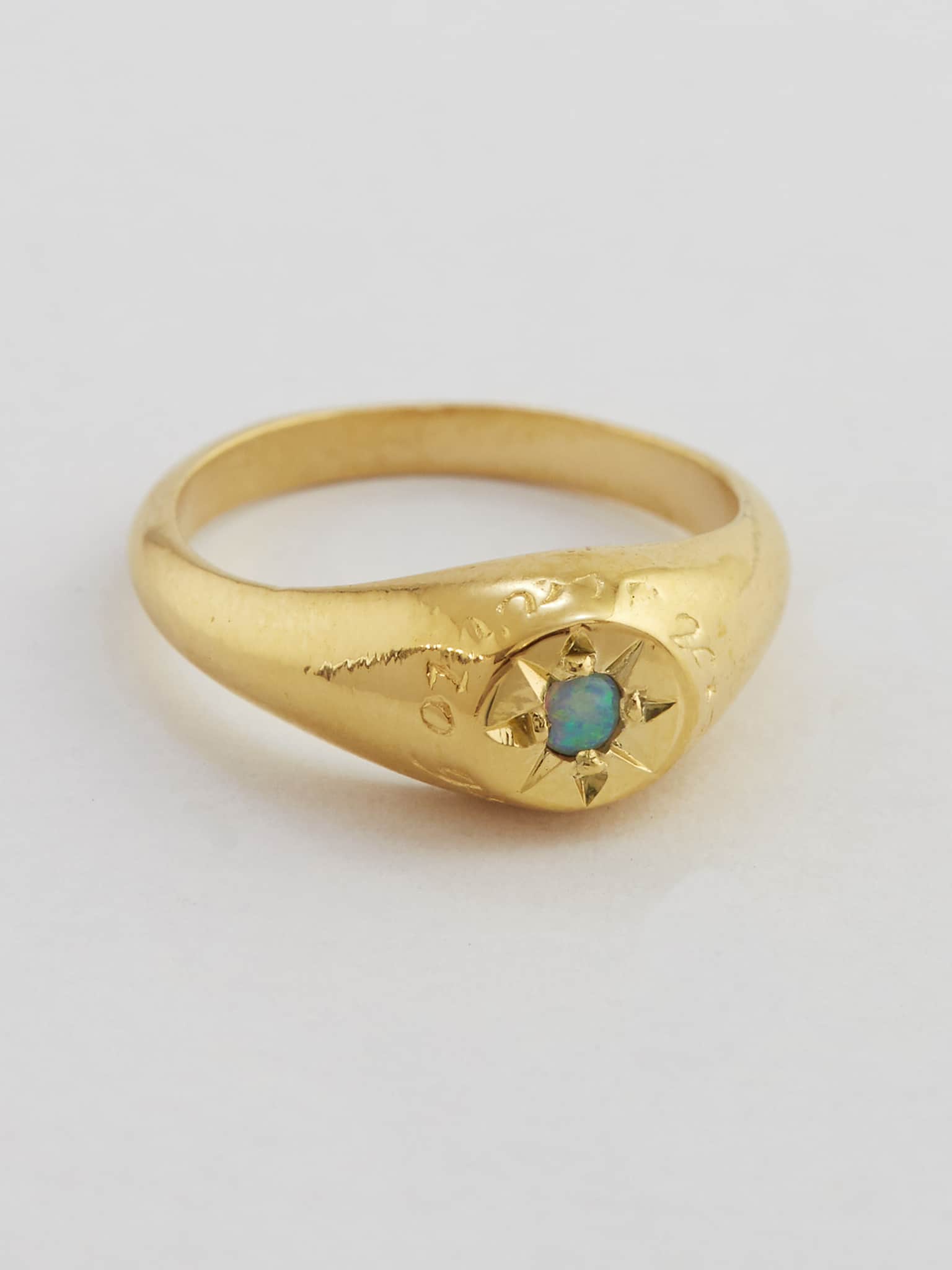 Opal Signet Ring with "A Star to Guide Me" Engraving - image 3 | gold plate